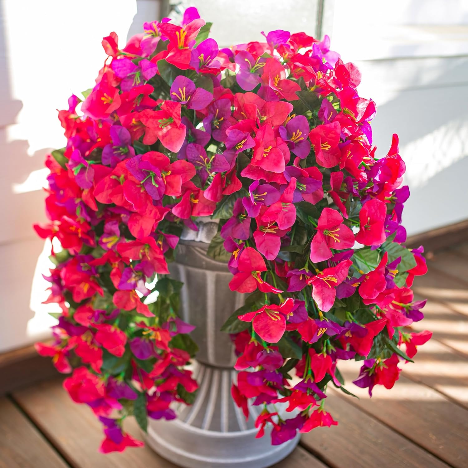 HyeFlora Bougainvillea Artificial Hanging Flowers Plants for Outdoors Decoration, 2pcs Fake Flowers Silk Bougainvillea Vines Realistic UV Resistant Faux Flowers for Outdoor Planters Porch Patio, Mix - Image 3