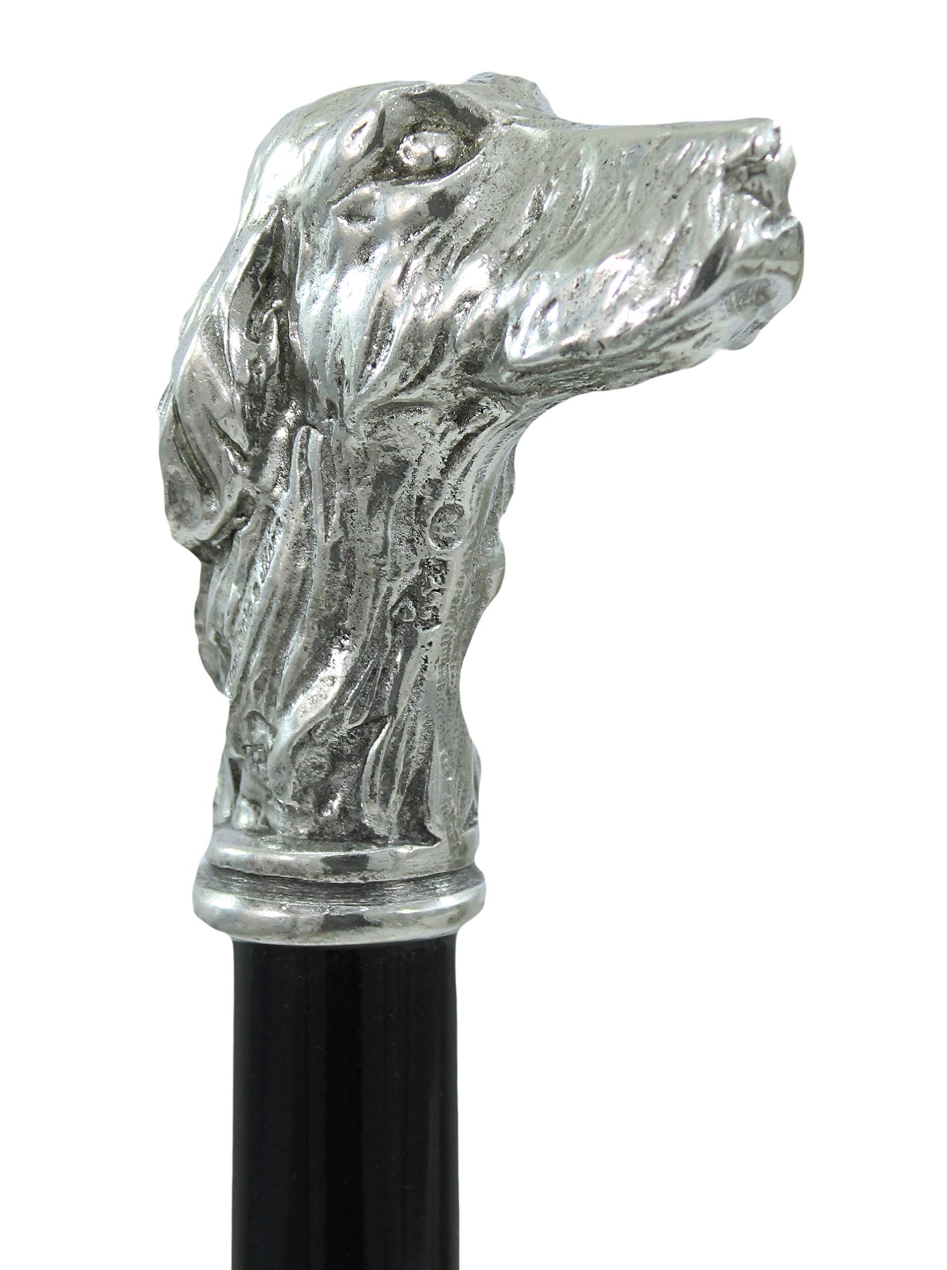 Bastone da Passeggio di Lusso Testa Cane Setter CAVAGNINI, Manico in Peltro Lavorato a Mano, Asta in Legno Pregiato, Artigianale Made in Italy, Adatto ad Anziani, Perfetto per Cerimonia.