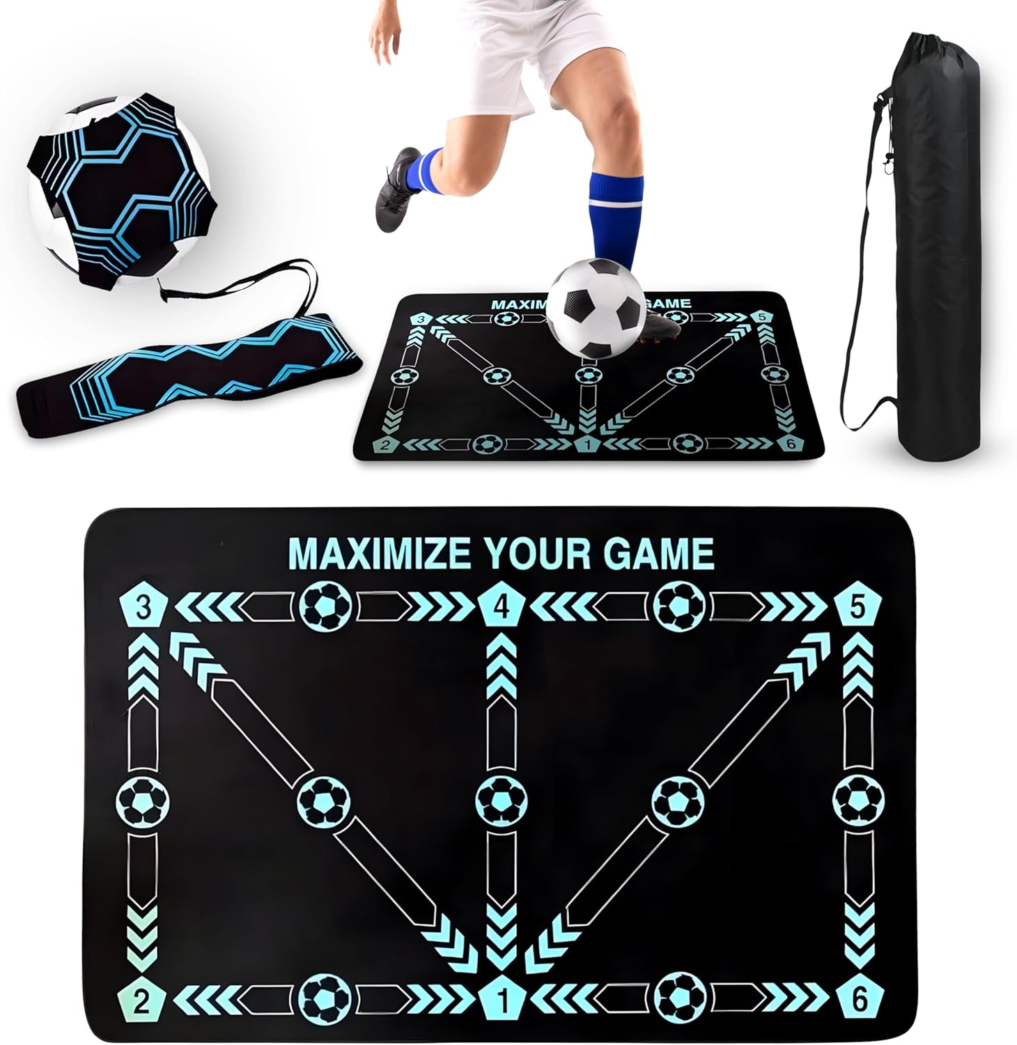 Soccer Training Mat- Improve Agility, Strenght and Coordination, Soccer Training Equipment with Transportation Bag, Non-Slip Silent Absorption Footstep Skills Mat