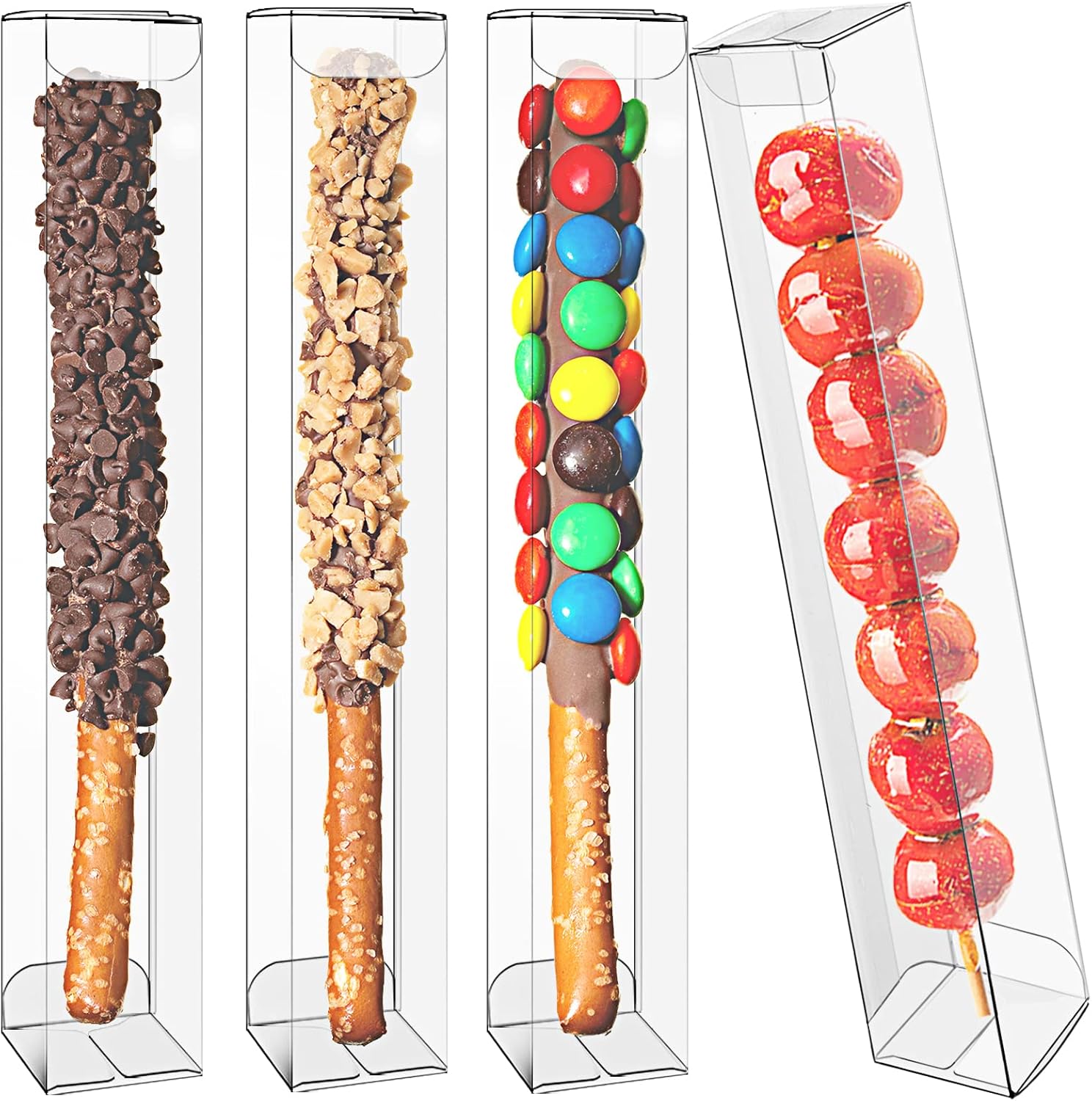 100 Pcs Pretzel Rod Boxes 1.2" x 1.2" x 8.3" Chocolate