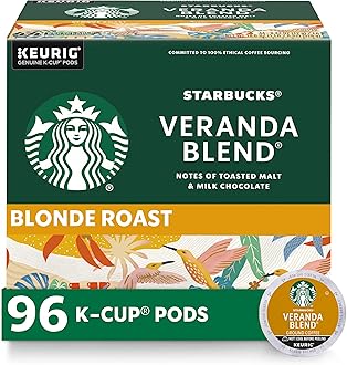 Starbucks K-Cup Coffee Pods, Starbucks Blonde Roast Hot or Iced Coffee, Veranda Blend, 96 Keurig Pods