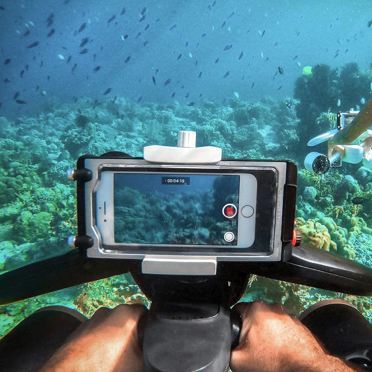 Scooter Subacqueo Booster Subacqueo Doppia Elica Propulsori Portatili per Immersioni Nuoto Snorkeling con Supporto per Fotocamera Sportiva