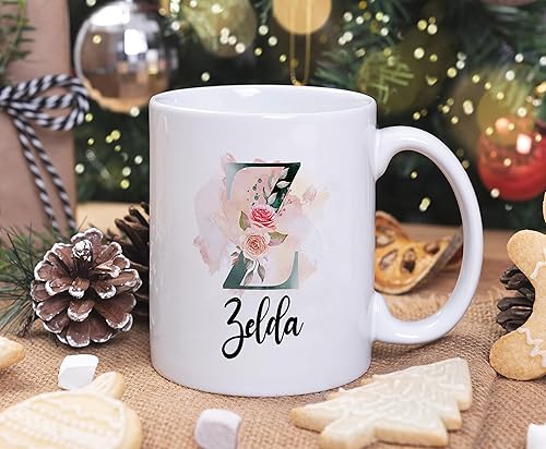 Miniatura 5 de PREZZY Taza personalizada de la letra Z con inicial, monograma del alfabeto, taza de café floral, regalos para mujeres, hombres, familiares, amigos,
