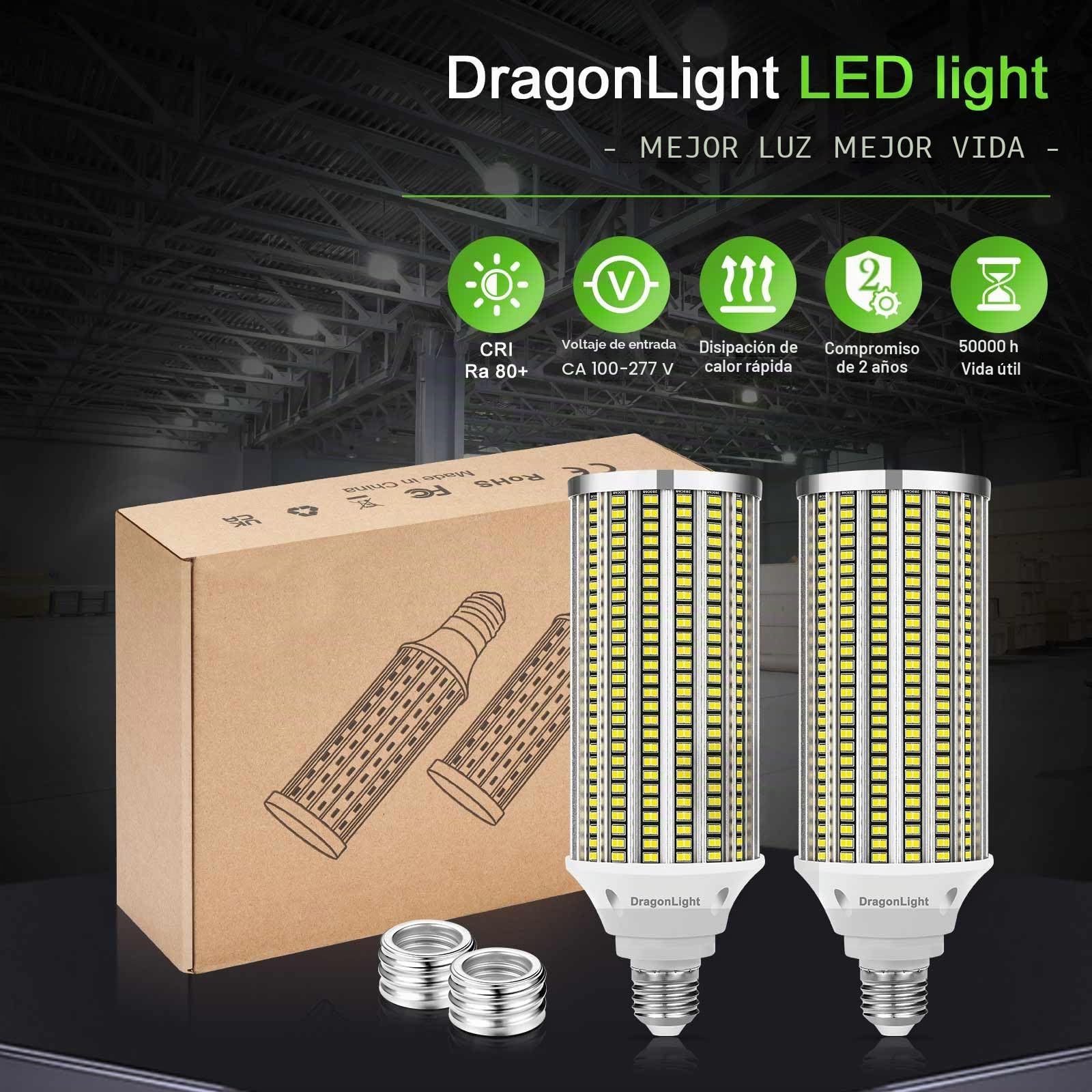 DragonLight 120W Superhelle Mais Licht LED Glühbirnen (Reemplaza 800W) - Lámpara LED Edison E27/E40-5000K Blanco frío 14,400LM para iluminación comercial - Garaje Taller Oficina Patio (Pack de 2)