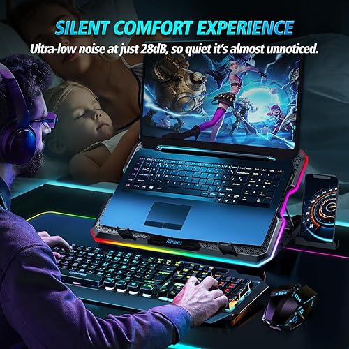 Miniatura 3 de Almohadilla de enfriamiento para laptop para juegos, enfriador de laptop con 15 ventiladores silenciosos para portátiles de 12 a 17.3 pulgadas,
