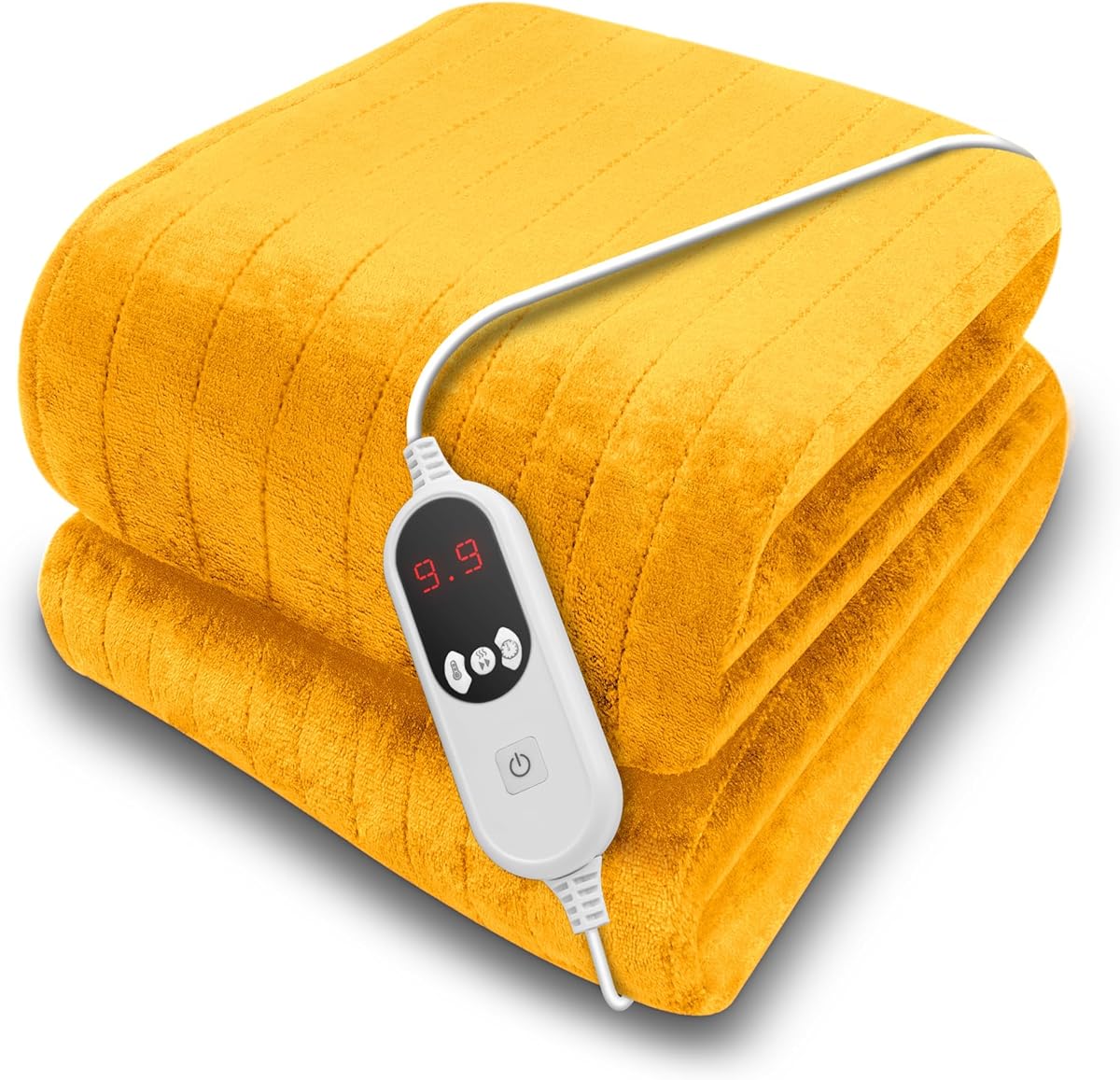 Purus Gold Heated Throw Electric Blanket, 160 x 120cm Heated Blanket Machine Washable Soft Micro Fleece Electric Throw Overblanket with 12HR Timer and 9x Control Heat Settings