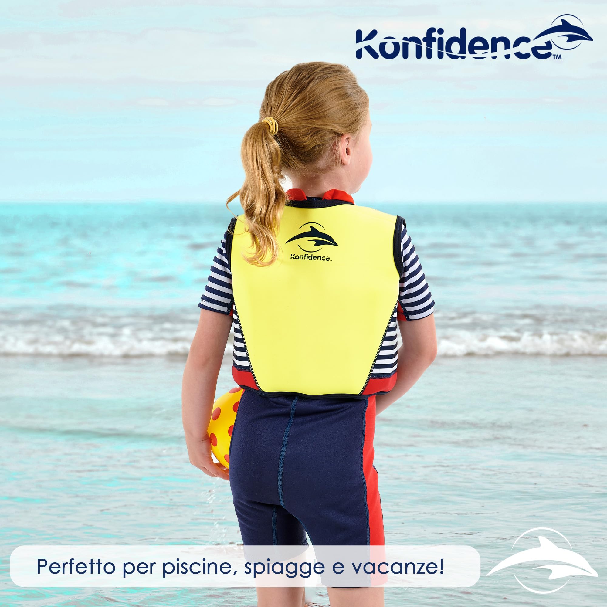 Konfidence - Gilet da bagno Premium con cinghia di sicurezza rimovibile per bambini | Galleggiabilità regolabile | Conforme CE | Approvato dalla scuola di nuoto