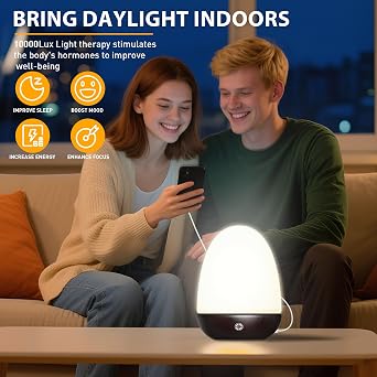 SAD Lamp, 10000 Lux SAD Light with Remote, UV Free Full Spectrum Light Therapy Lamp with Dimmable, 3 Color Temperature, Memory Function to Regulate Day/Night Rhythm, Dark Wood Grain [Energy Class F]