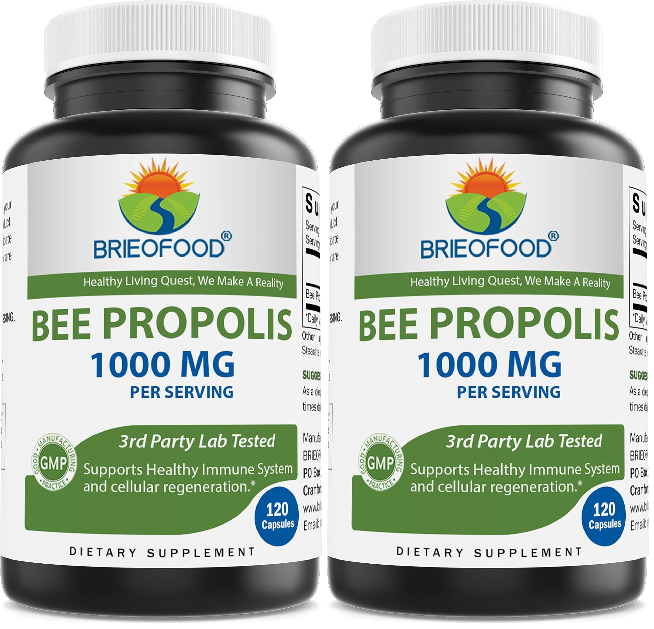 Brieofood Bee Propolis 1000mg per Serving - 120 Capsules (Pack of 2) 120 Count (Pack of 2)