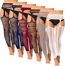 Skylety 6 Pairs Fishnet Stockings for Women Plus Size Thigh-high Tights Stockings Suspender Pantyhose Garter Belts(Medium-large,Assorted Color)