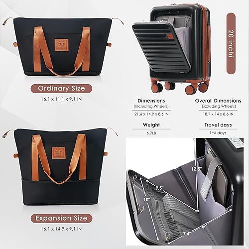 Miniatura 4 de Merax Expandable ABS Hardshell Luggage Pcs Spinner Wheel Suitcase TSA Lock Suit Case, Gray, 3-Piece Set (202428)