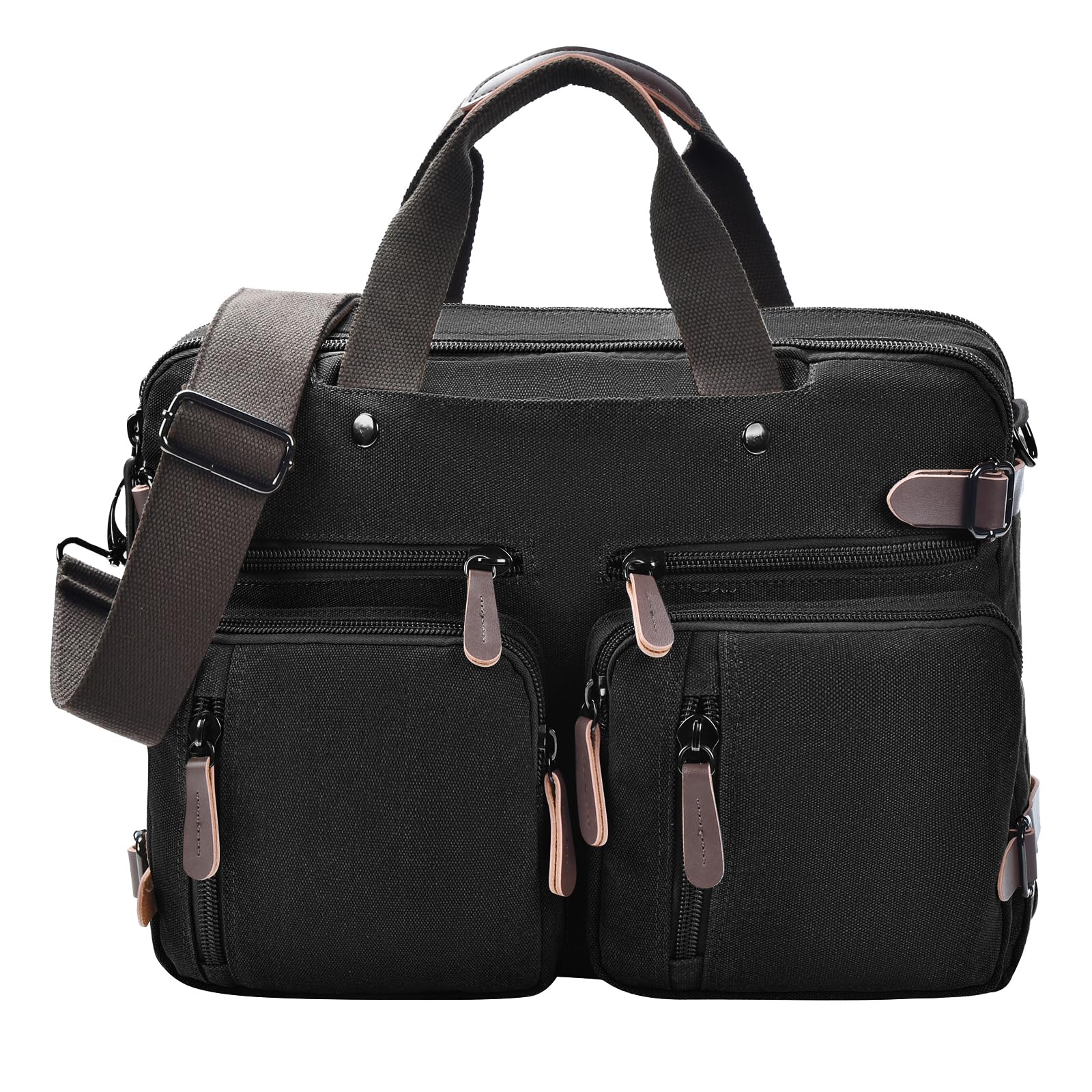 Felipe Varela Convertible Laptop Bag – Durable Canvas Messenger and Briefcase for Men – Fits 17 inch Laptops, Multi-Compartment Computer Bag for Work, Business, and Travel(Black)