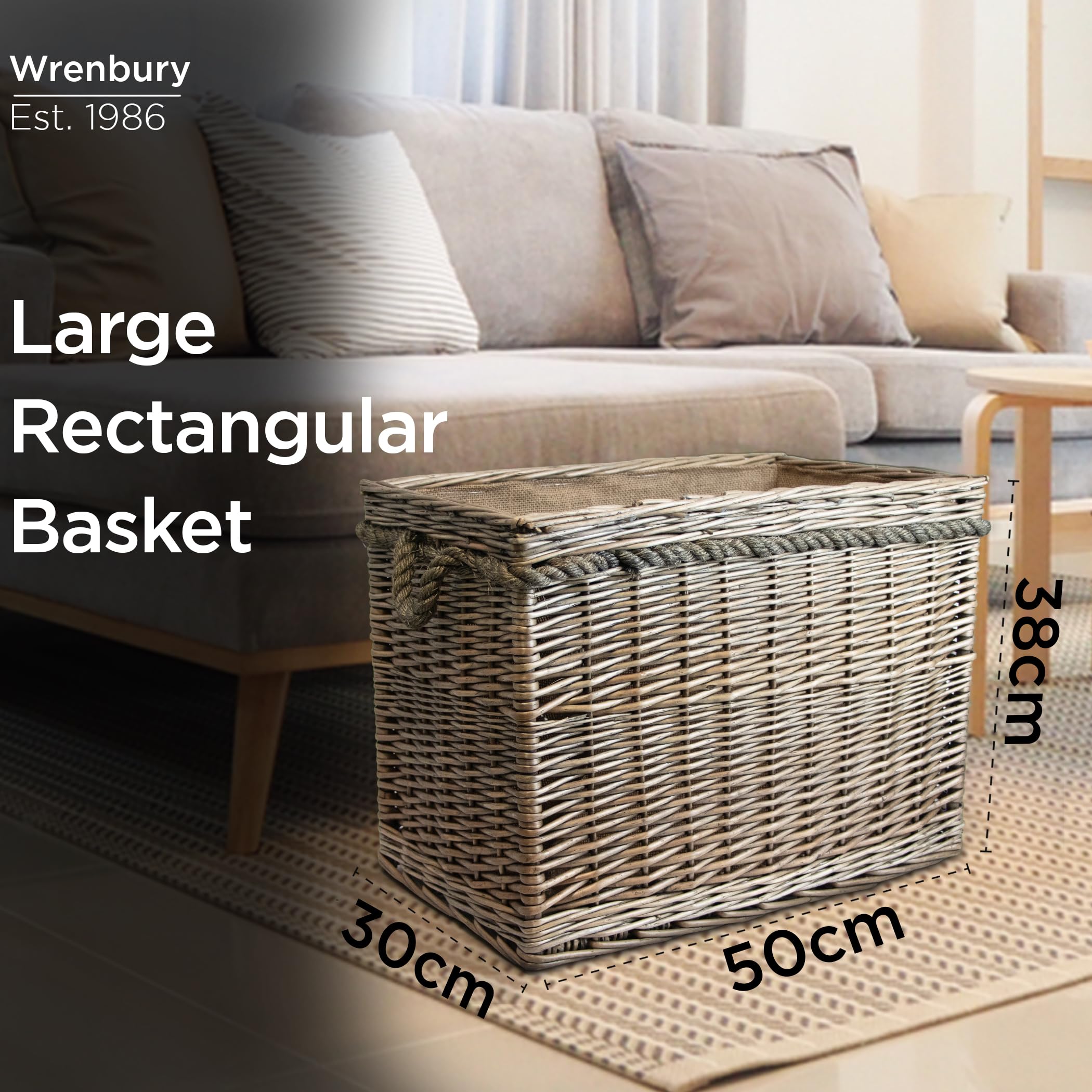 Arthur Cameron Wicker Log Basket With Lining And Handles (55x35x32cm) Sturdy Storage Basket Perfect For Toys, Blankets, Hallway, Garage, Living Room - View #11