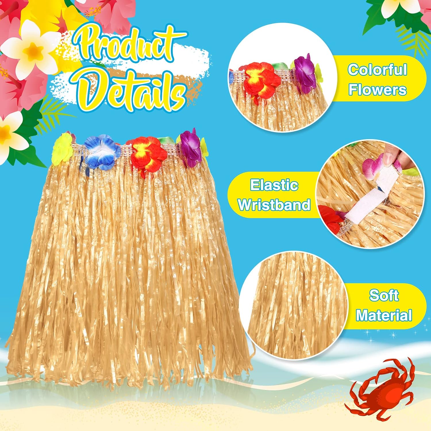 Tarpop 12 Pcs Hawaiian Hula Grass Skirts for Kids 40 cm Grass Skirts for Girls Luau Party Birthday Decoration Festive Show