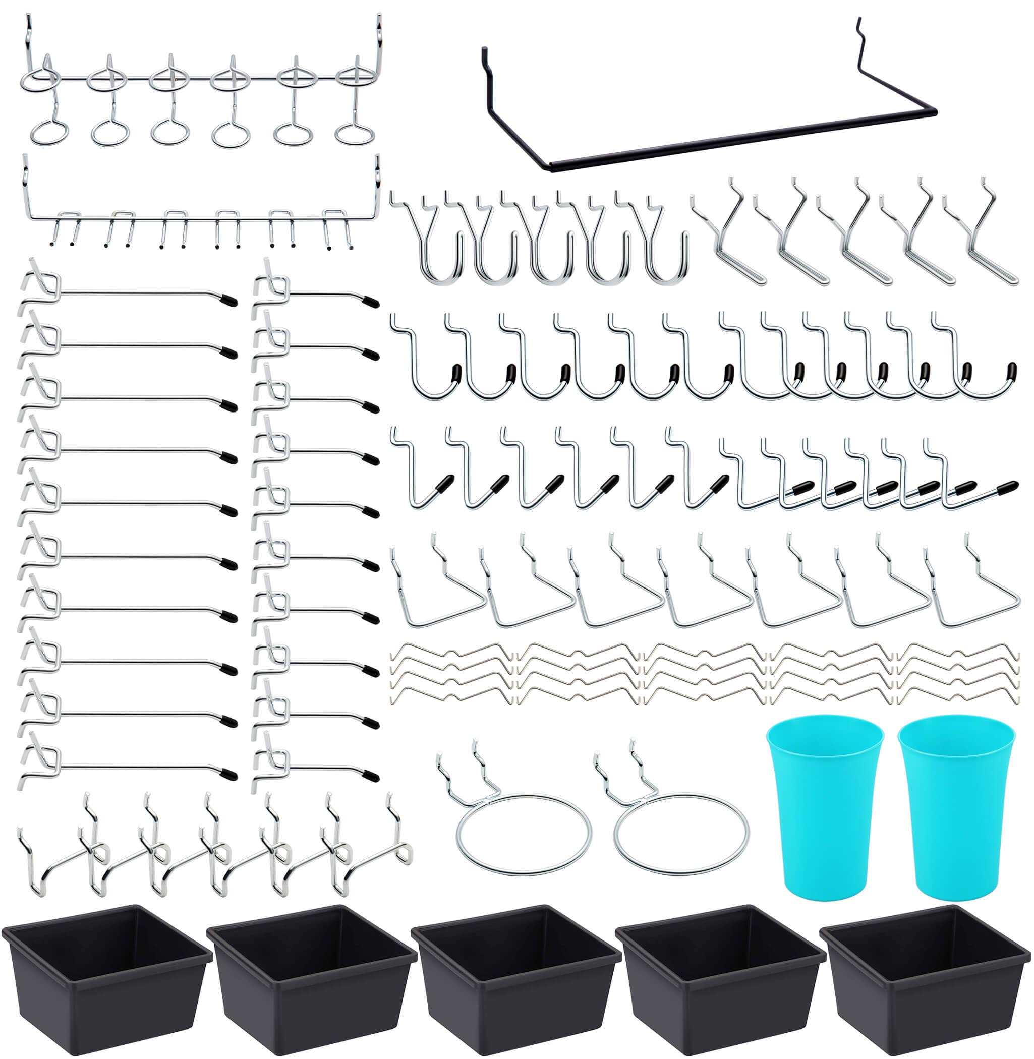 MENEONE Pegboard Hooks, Peg Board Bins, Peg Locks, for Organizing Various Tools, 167 Pieces