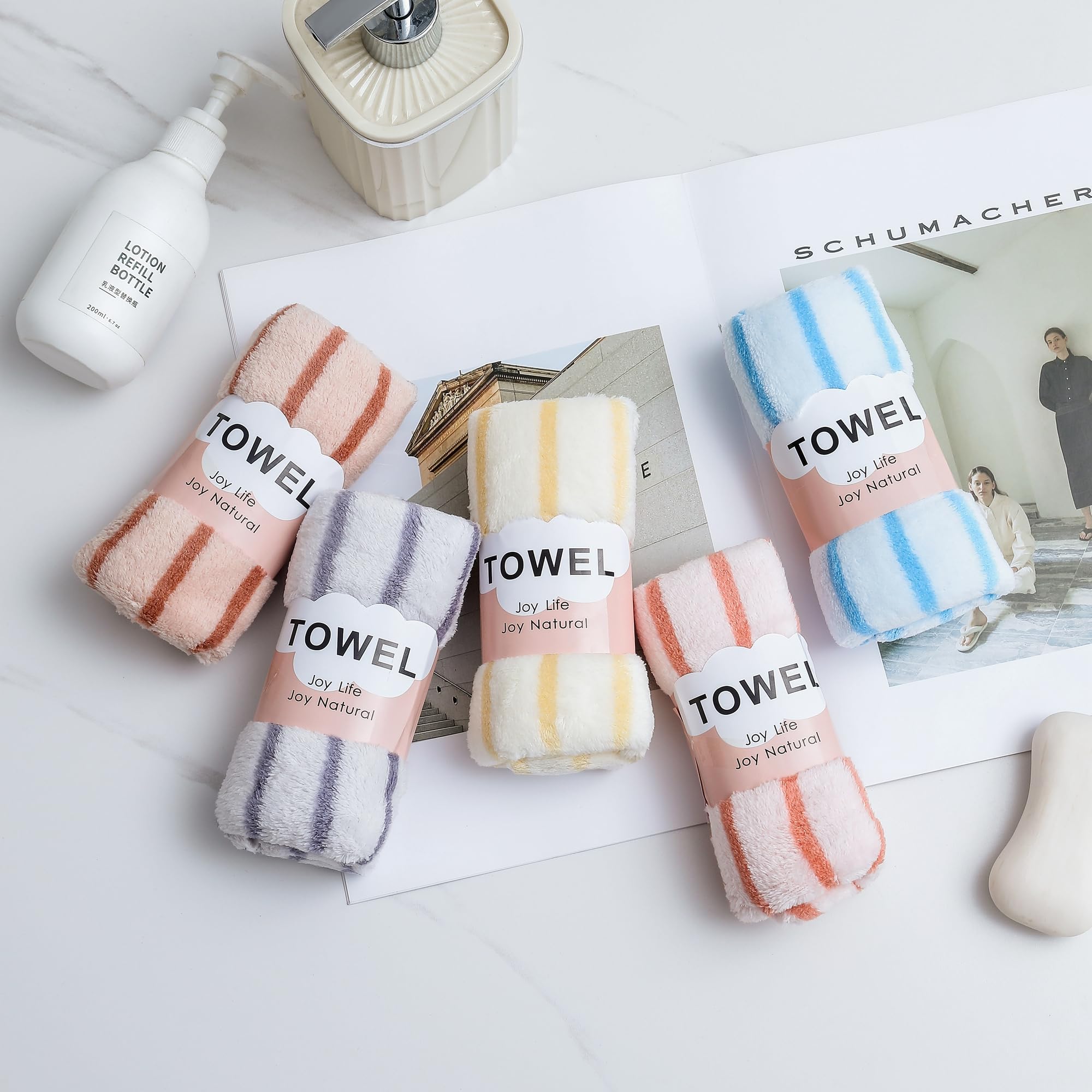 HomeEssentials Polyester Luxurious Soft and Super Absorbent Hand Towels - 300 GSM Towels / 55x30 cm, Multicolor (Pack of 5)
