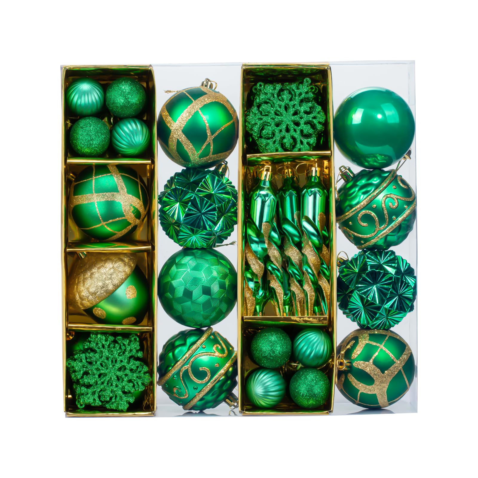 Fuovt 62pcs Christmas Balls Ornaments Set - 3.15" Big Christmas Balls - Shatterproof Plastic Decorative Baubles for Xmas Tree Decor Holiday, Wedding, Party Decoration (Green)