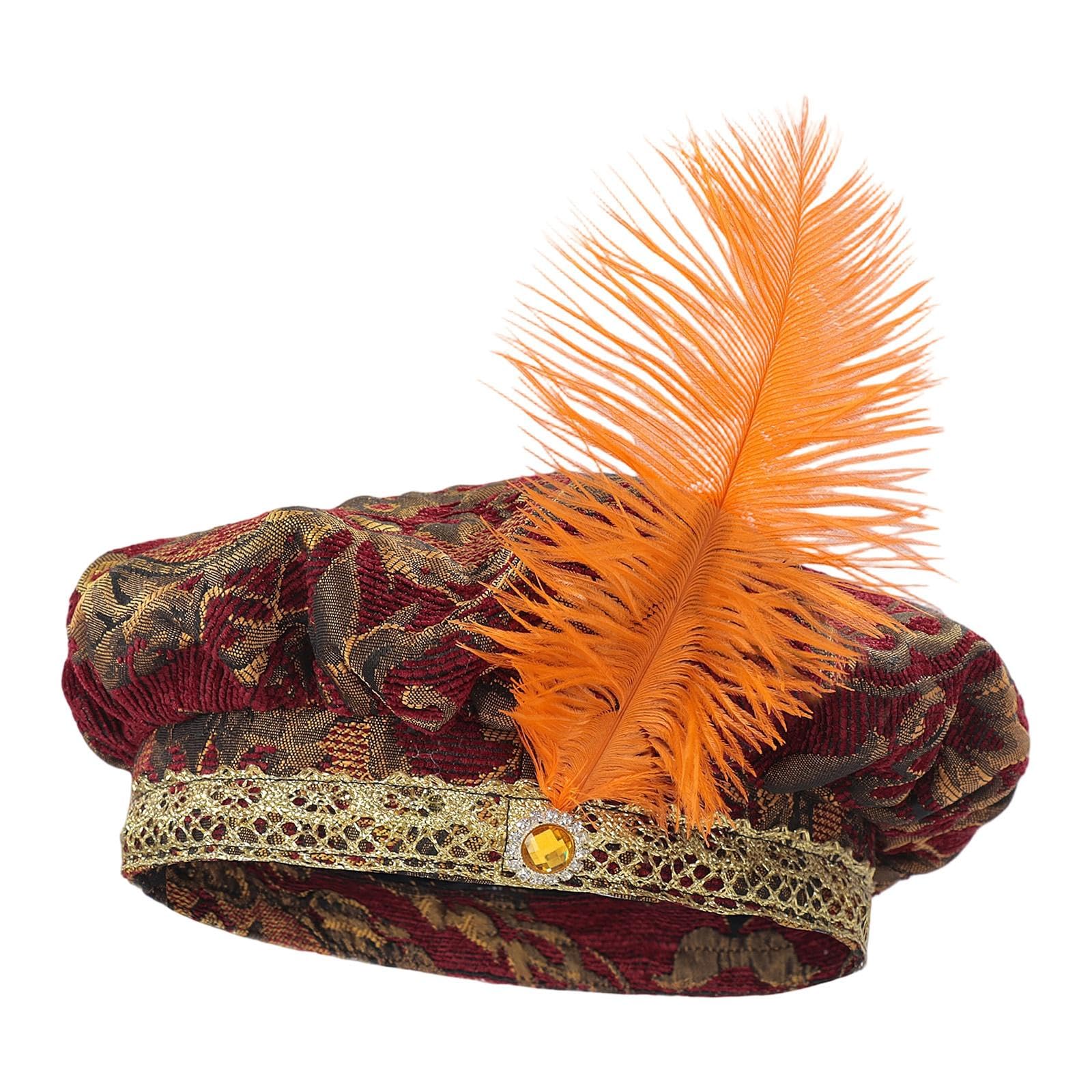 Perfeclan Medieval Hat with Feather Cosplay Accessories Flat Cap for Role Play, Red