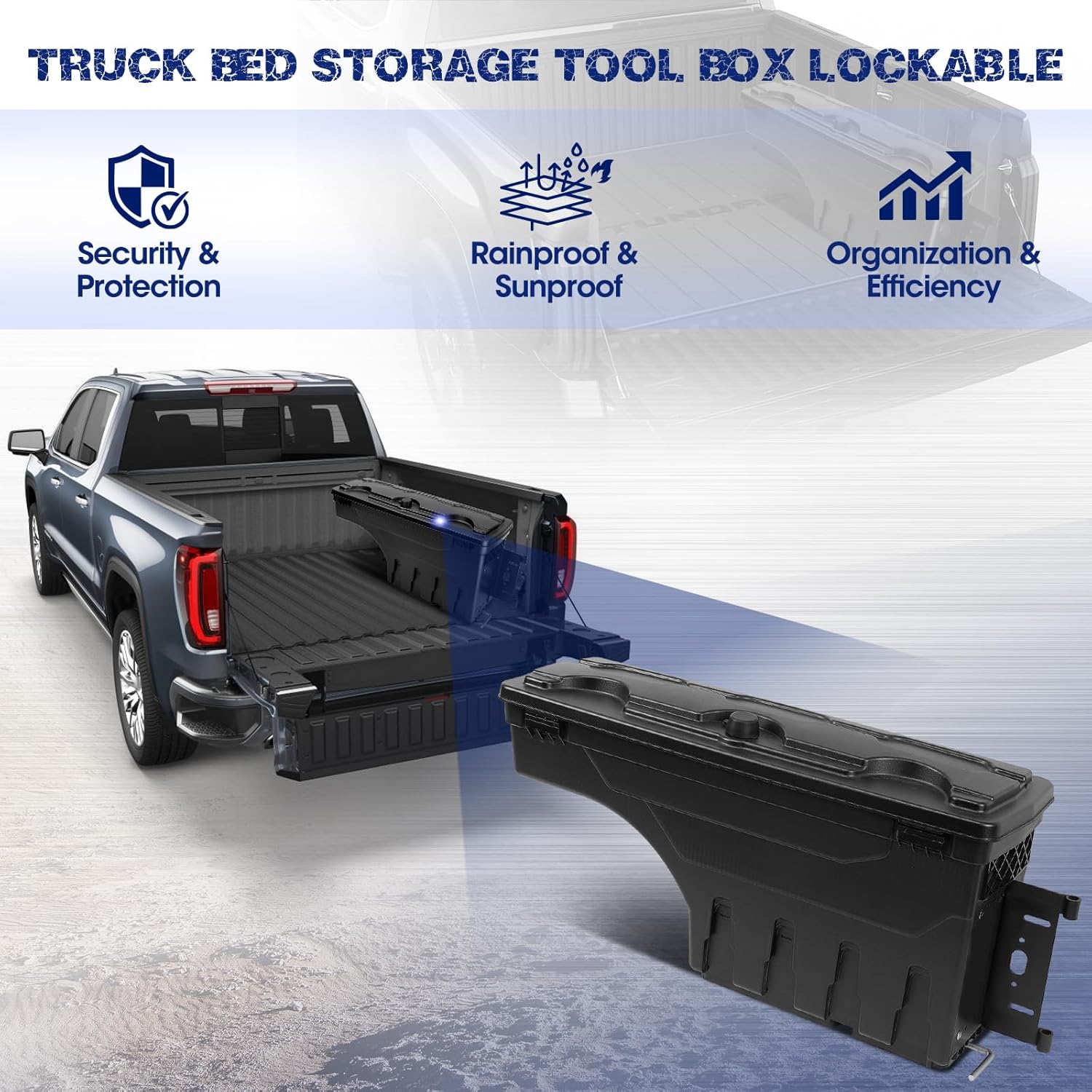Passenger Side Truck Bed Storage Tool Box Lockable, Fit for Fit for Ford F-250/ F-350 Super Duty 1999-2016, Rotatable Tool Box, Waterproof, Combination Lock