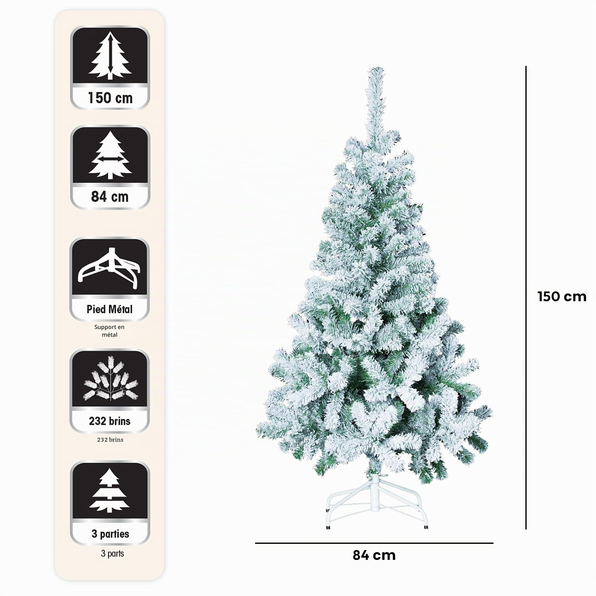 Sapin de Noël artificiel ENNEIGE - FLOQUE - Hauteur 1m50 - 232 Branches - qualité supérieure- NOUVEAU MODÈLE 2014