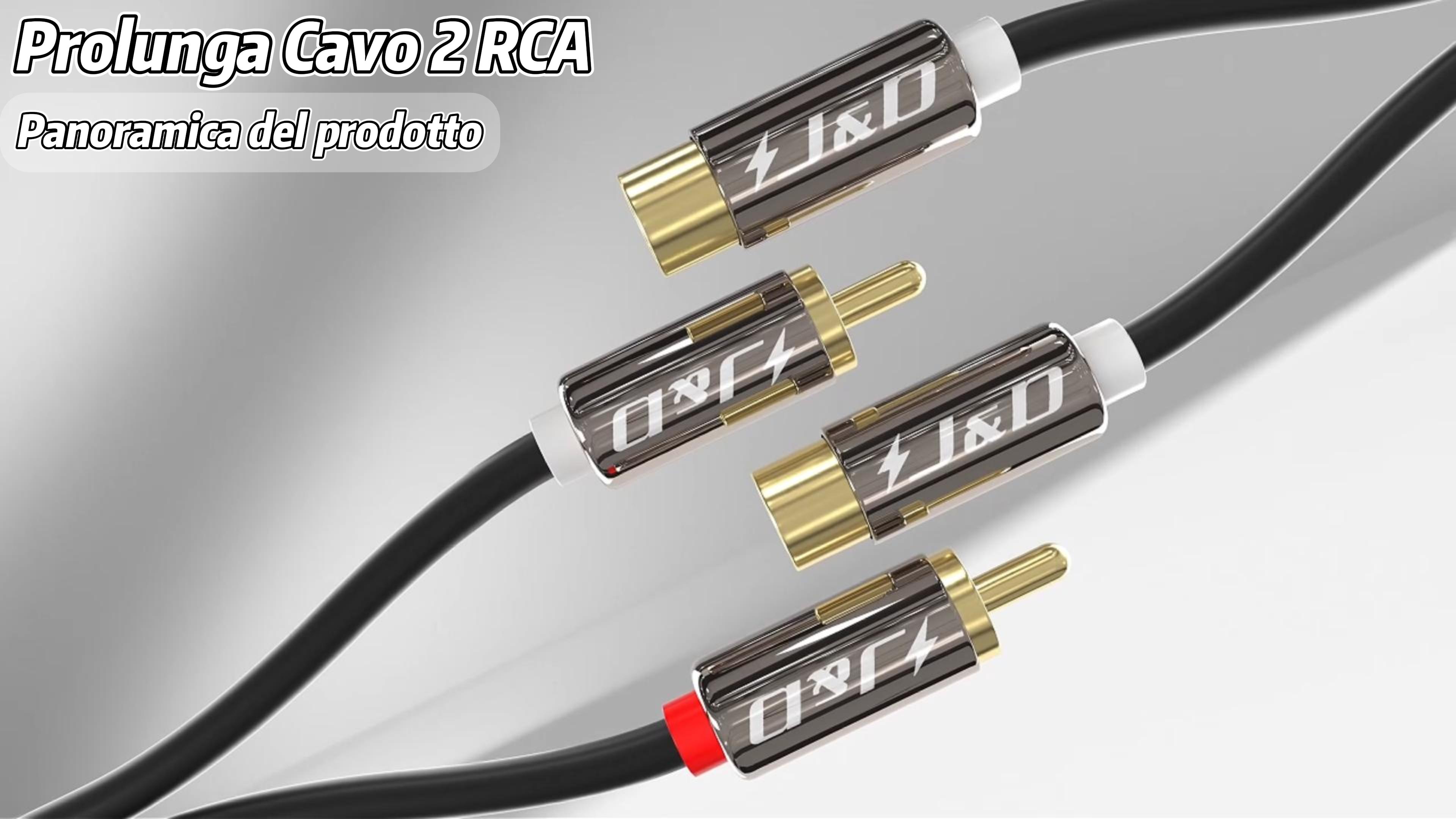 Cavo Prolunga RCA J&D 0.9m – 2 Maschio A 2 Femmina Con Connettori Placcati Oro Per Audio Stereo - 2