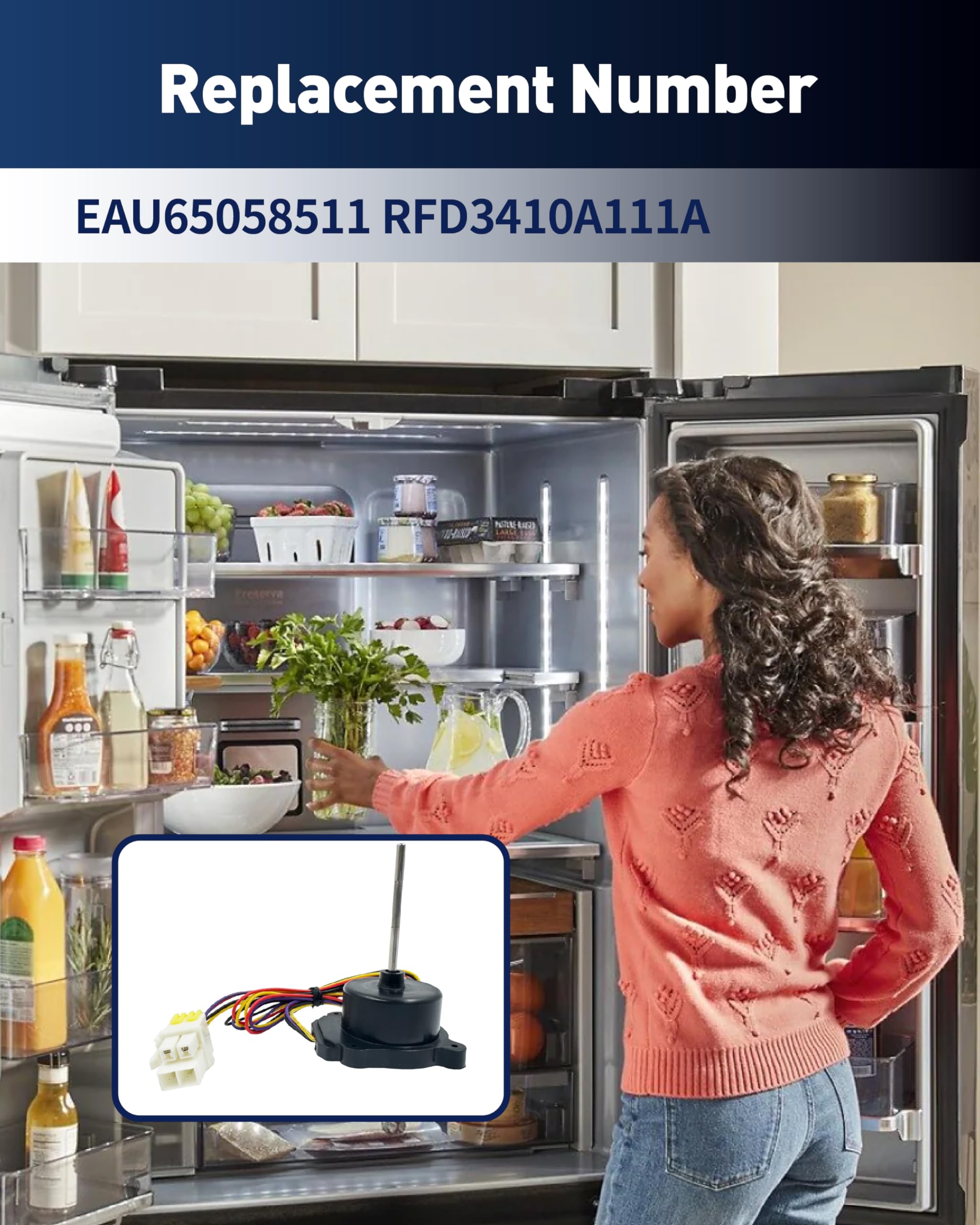 EAU65058511 - Conjunto de motor de ventilador de condensador para congelador LG RFD3410A111A