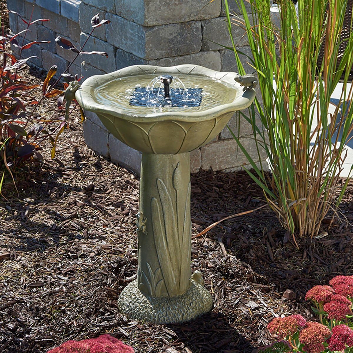 Smart Solar 20633R01 Acadia Solar Birdbath, Medium, Olive Green