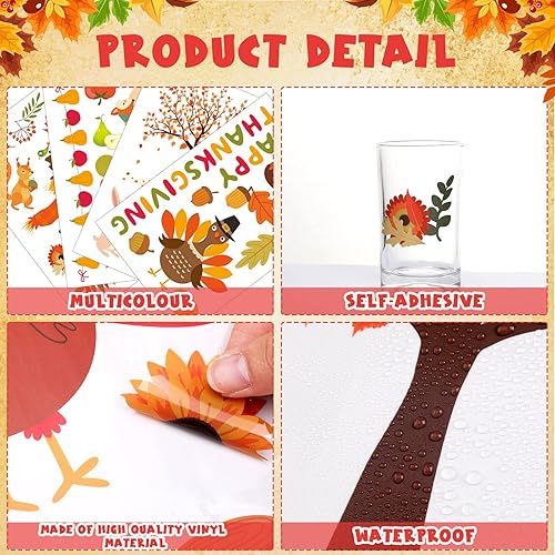 Miniatura 4 de 77 calcomanías de pared de otoño de Acción de Gracias, hojas de arce, calcomanías de pared de calabaza de otoño para ventana, camión naranja, pavo,