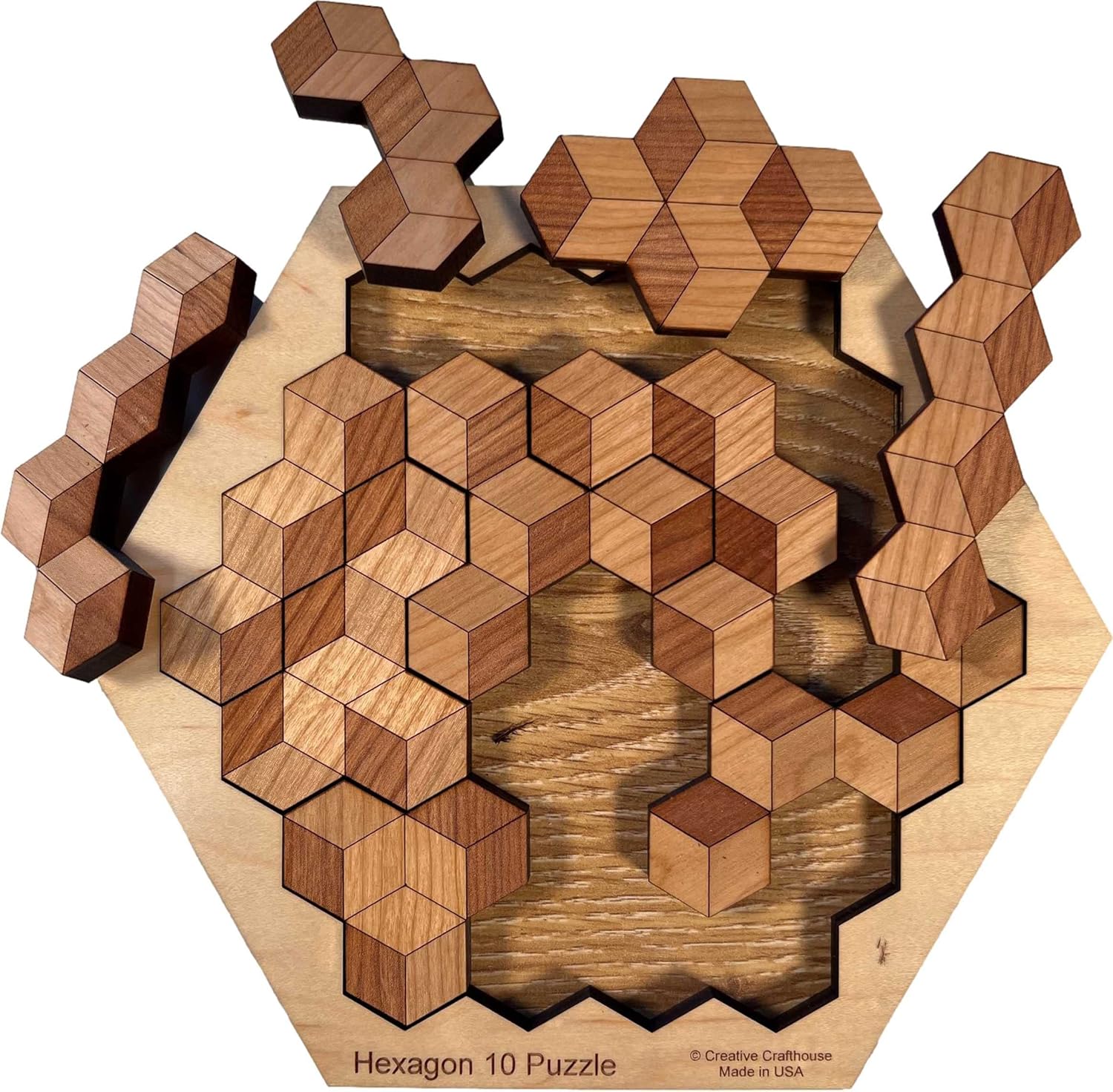 Creative Crafthouse Hexagon 10 - Unique Wooden Brain Teaser Puzzle, Handcrafted in USA - Puzzle for Teens and Adults