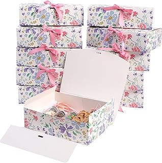 HummingBox Floral Gift Box Set of 16 - Gift Boxes for Presents & gifting on weddings, birthdays & more - Easy to Assemble Floral Gift Boxes With Lids & Ribbon Closure - Decorative Boxes With Lids