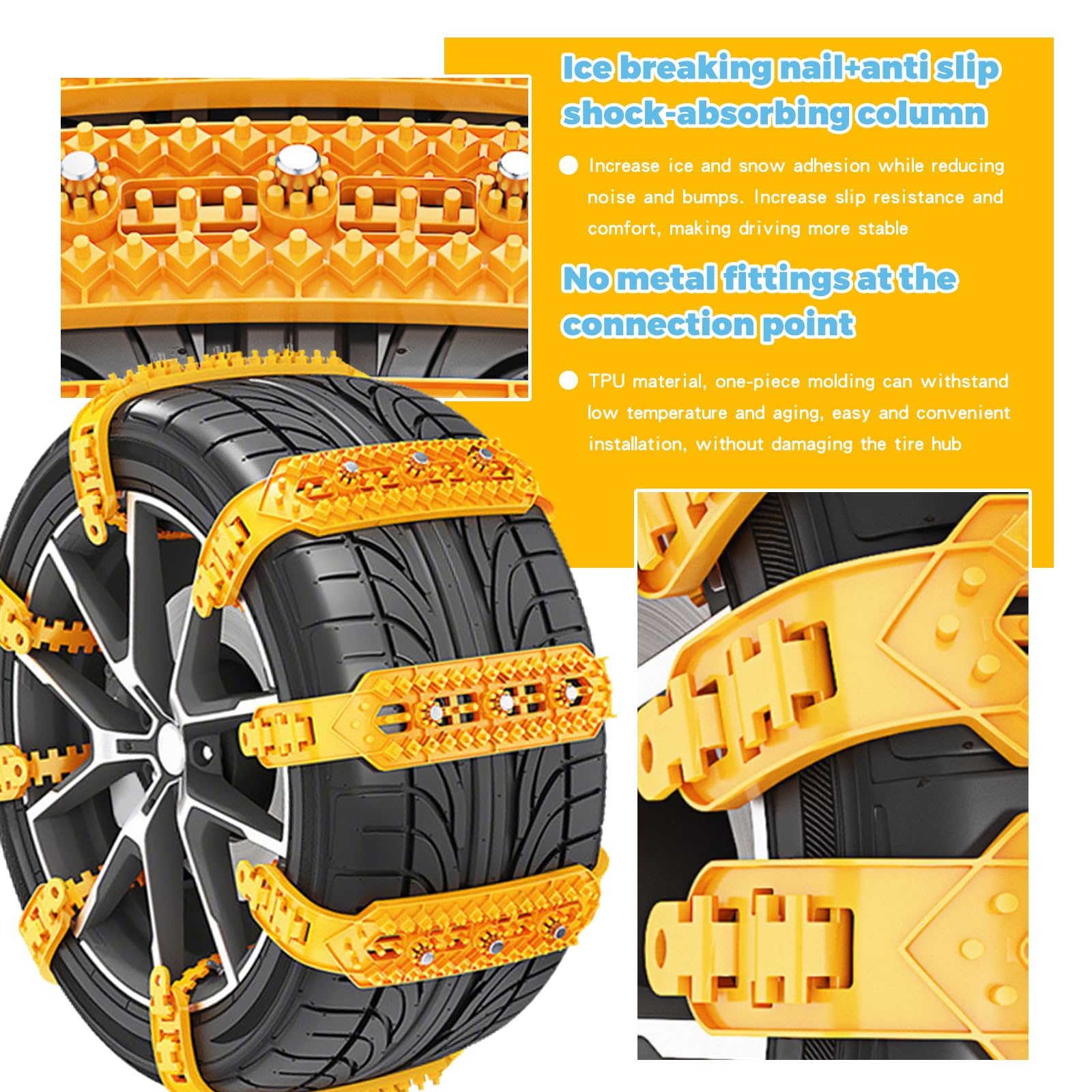 16 Pcs Cadenas Nieve, neumáticos invierno cadenas de seguridad, Juego Universal para Neumáticos Coche anti nieve, fácil instalación, vehículos de Emergencia (Ancho Neumático 165-265mm)