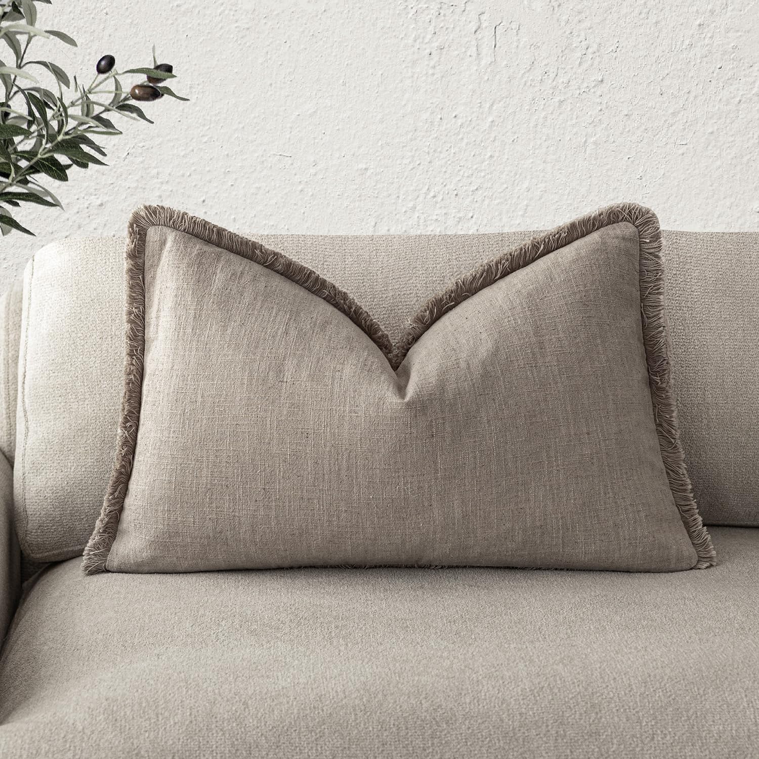 Foindtower Decorative Linen Fringe Lumbar Throw Pillow Covers Cozy Boho Farmhouse Cushion Cover with Tassel Soft Accent Pillowcase for Sofa Bed Living Room Home Decor, 12×24 Inch,1PC,Brown Tan