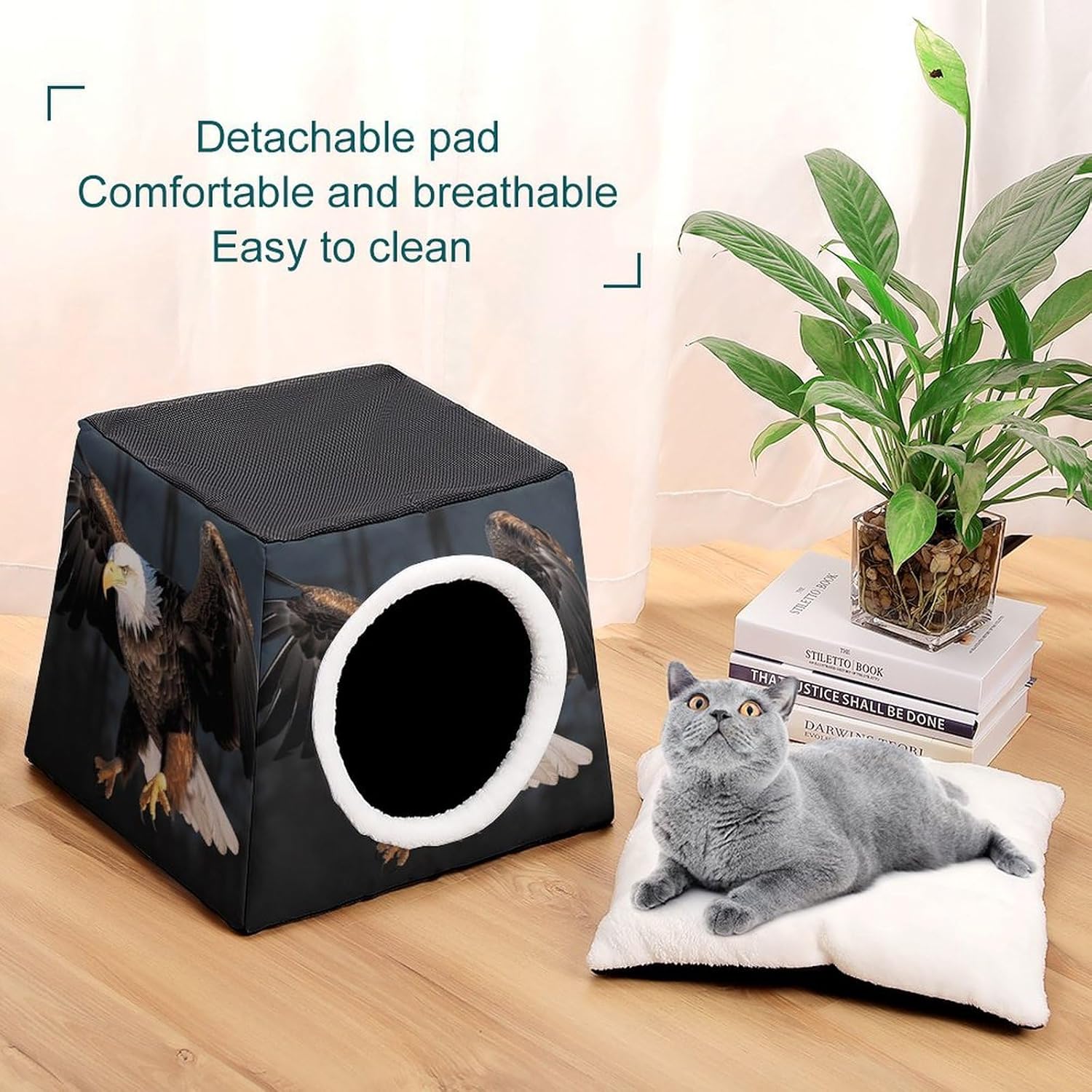 Capsule Pet Waterloo 3D Bald Eagle Printed Foldable Dog House Cat Cave Soft Kitten Bed Warm Rabbit Nest Chinchillas Hideout for Indoor Small and Medium Animal