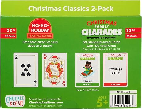 Buffalo Games - Holiday Family Card Game 2 Pack - Ho Ho Holiday Cards and Family Charades - Family Game Night Staple - Ages 6 and Up
