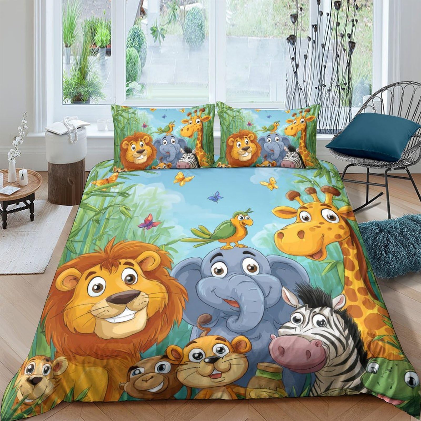 Ctjqhvkz Style-4 3D Printed Jungle Animal Fitted Sheet Microfiber Soft Breathable Safari Friends Bed Cover For Bedroom Dorm Mattress Decor Single（135X200cm）