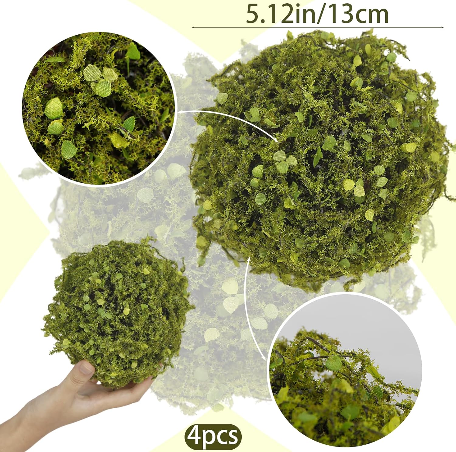 4 Pcs Artificial Greenery Balls 5" Fake Moss Balls Decorative for Bowls Filler Artificial Plant Topiary Ball Green Grass Decorative Balls for Vase Bowl Fillers Tabel Centerpiece Decor