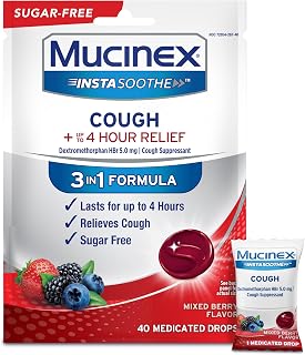 Mucinex Instasoothe Sugar Free Cough Drops - Mixed Berry Non-Menthol Lozenges with Dextromethorphan HBr, 40ct Cough Suppressant for Adults & Kids 6+