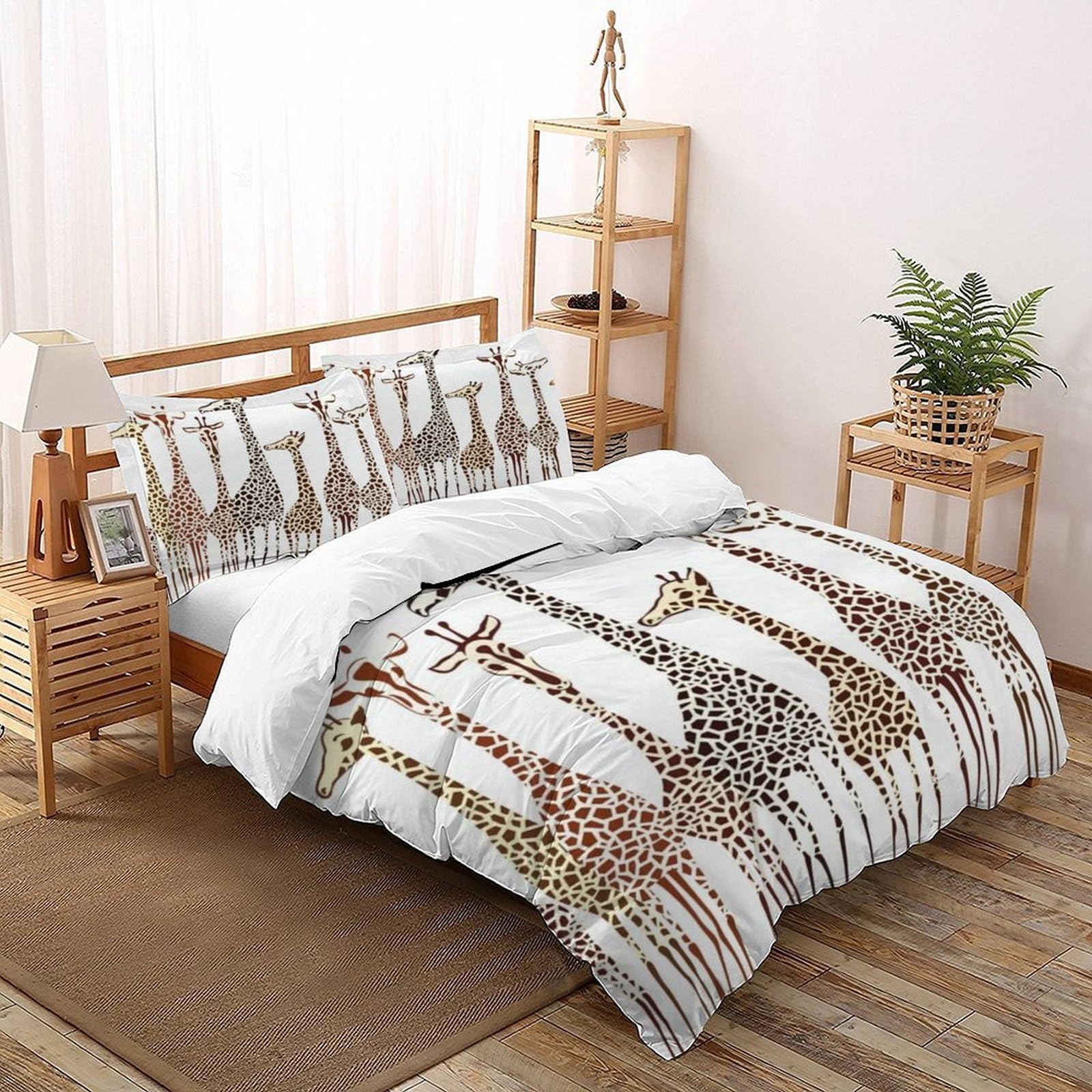 LumeNest Giraffes Patterns Bedding Set Digital Printe Animal Themes Wildlife Duvet Cover Set Microfiber Quilt Cover Suitable for Family,couple,children with Pillow Double（200x200cm）