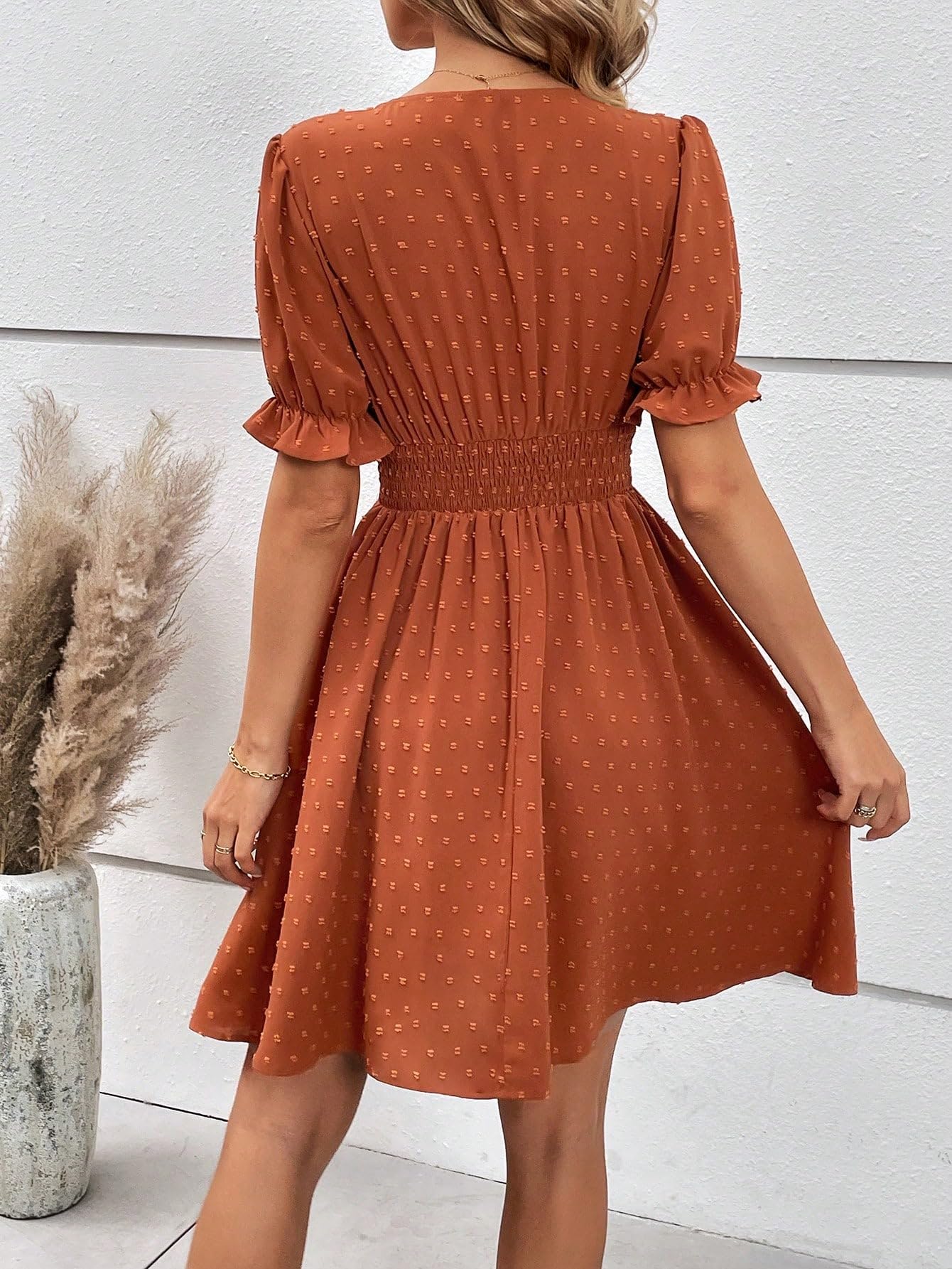 Amazon.com: ZOKIVA Womens Summer Dress Swiss Dot Plunging Neck Puff Sleeve Dress in Burnt Orange | Casual A-Line Knee Length Dress (Color : Burnt Orange, Size : Large) : Clothing, Shoes & Jewelry Amazon.com: ZOKIVA Womens Summer Dress Swiss Dot Plunging Neck Puff Sleeve Dress in Burnt Orange | Casual A-Line Knee Length Dress (Color : Burnt Orange, Size : Large) : Clothing, Shoes & Jewelry