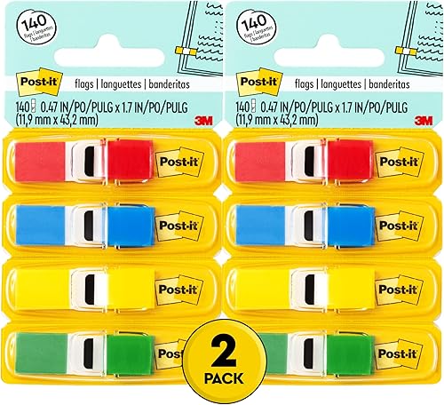 Post-it Banderas, 35dispensador, 4 dispensadorespaquete, 47 pulgadas de ancho, varios colores primarios (683-4) (paquete de 2)