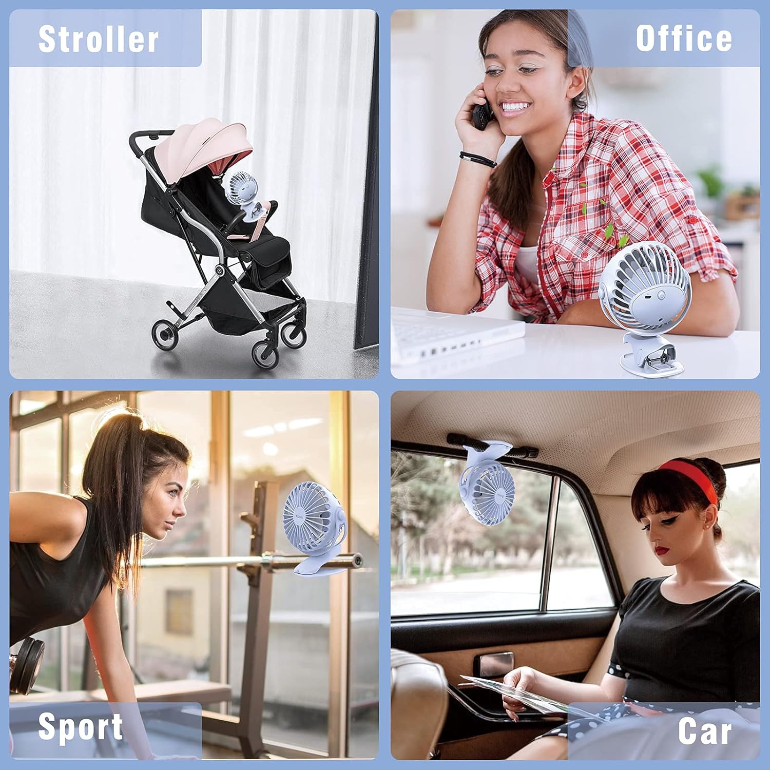 Yoobao Battery Powered Stroller Fan, Clip on Fan Personal Fan 6400mAh Portable Fan 4 Speed Rechargeable Fan Small Desk Fan 32 Hours USB Fan for Car Seat Bedroom Office - Blue : Baby