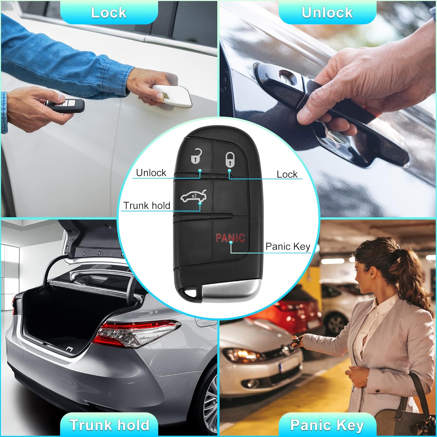 X AUTOHAUX M3N40821302 433MHz Smart Proximity Replacement Keyless Entry Remote Car Key Fob for Dodge Charger 11-18 for Dart 14-16 for Challenger 15-18 46 Chip 4 Buttons with Door Key