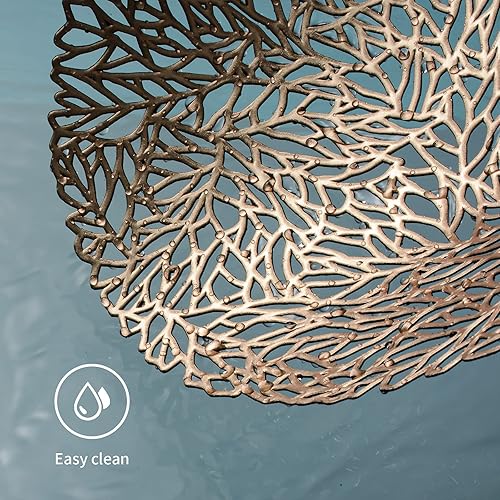 Miniatura 4 de FunWheat Juego de 6 manteles individuales redondos de vinilo plateado metálico plateado de 15 pulgadas, manteles individuales huecos resistentes al