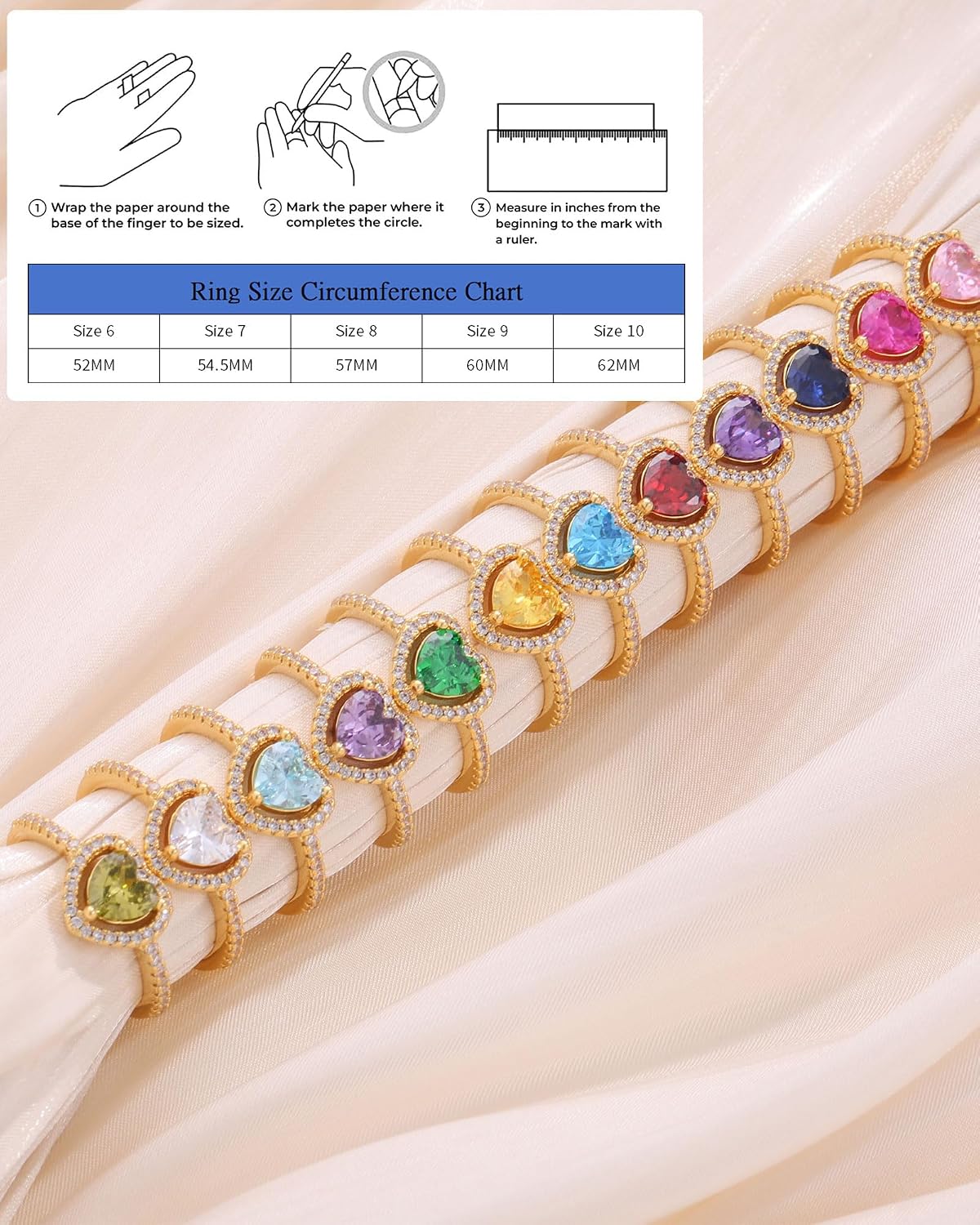 ZHESHY Gold Birthstone Rings for Women Non Tarnish 14K Gold Plated Promise Rings Heart Halo Gemstone Cubic Zirconia Wedding Engagement Rings for Anniversary Jewelry Birthday Gift Size 6-10
