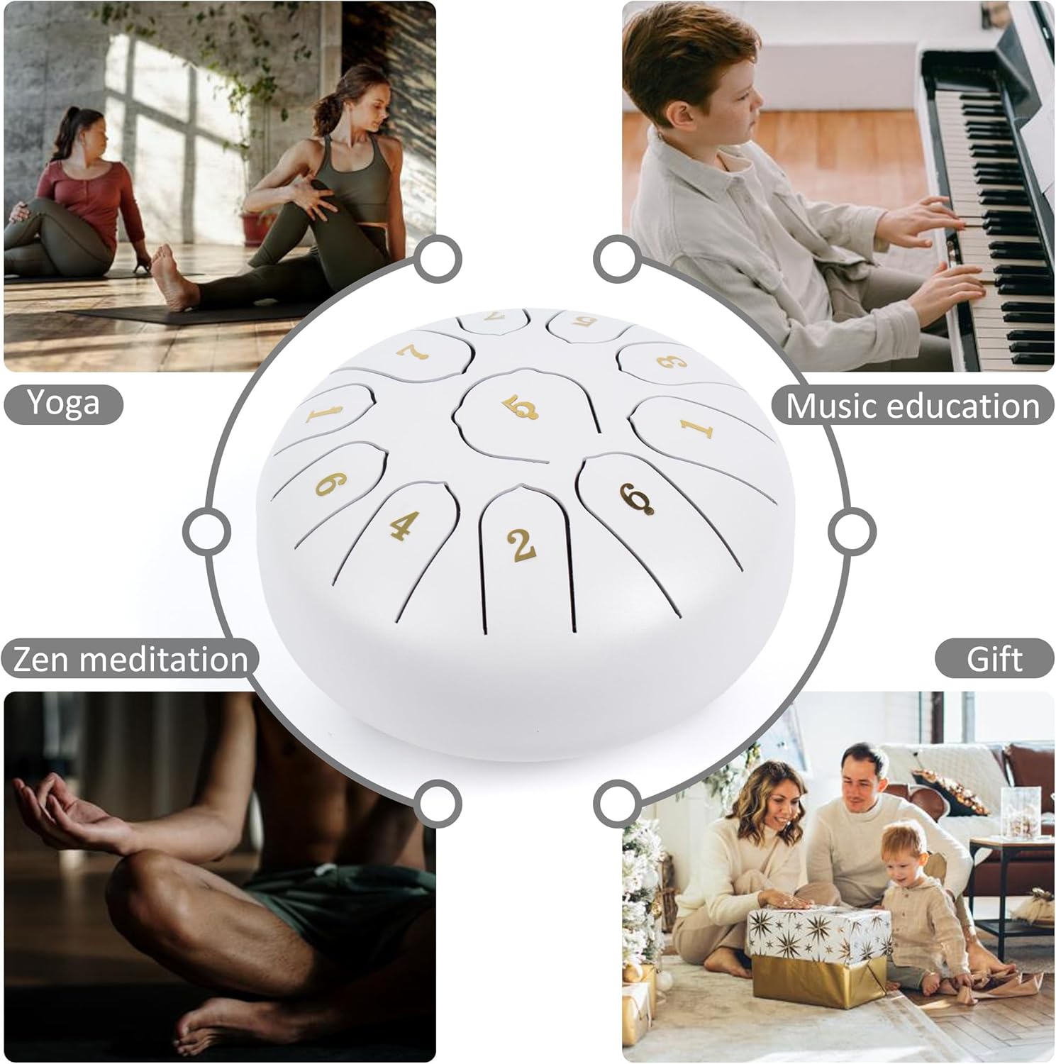Steel Tongue Drum 6 Inch 11 Notes,Rain Drum for Outside Garden,C Major Tongue Drum Rain Chime Outside for Meditation Yoga Beginner(White)