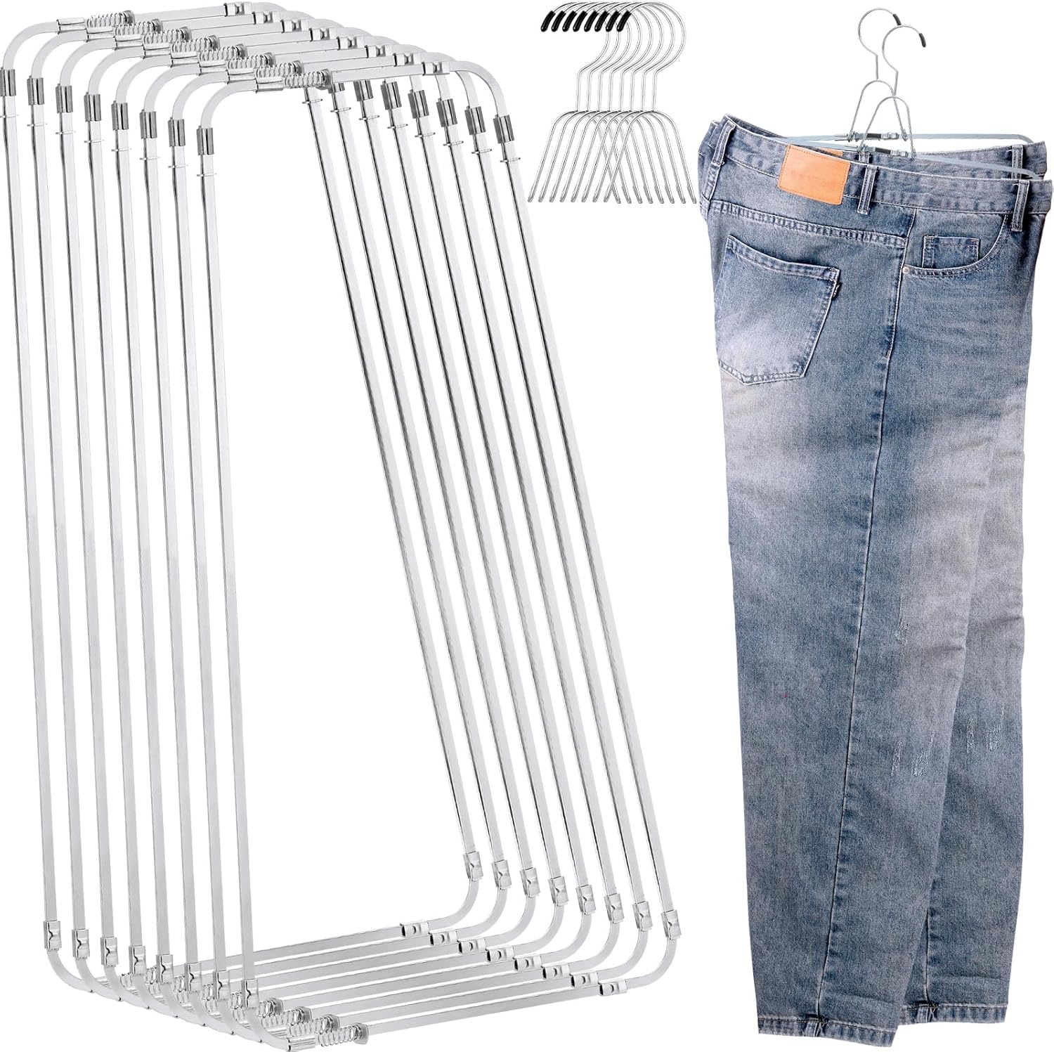 4 Sets Pants Stretcher Wrinkle Free Pants Hangers Hang to Dry Stretchers for Creased Wrinkle Free Slacks Without Ironing (Silvery)