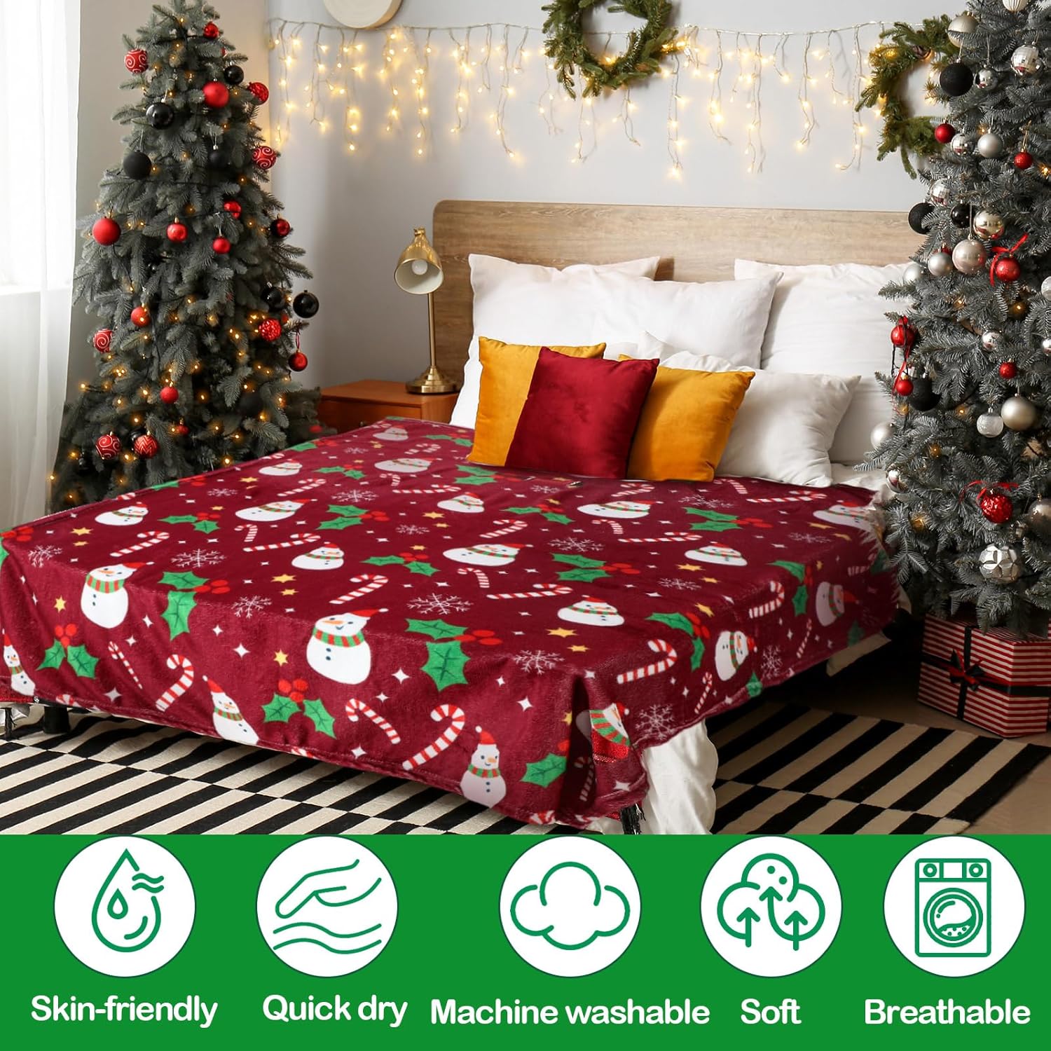 Buryeah 4 Pack Queen Size Christmas Throw Blankets Bulk for Bed Sofa Couch Snowman Gifts Santa Gingerbread Xmas Tree Soft Cozy Christmas Plush Flannel Blanket Home Decor Xmas Supplies, 60 x 80 Inches - Image 4