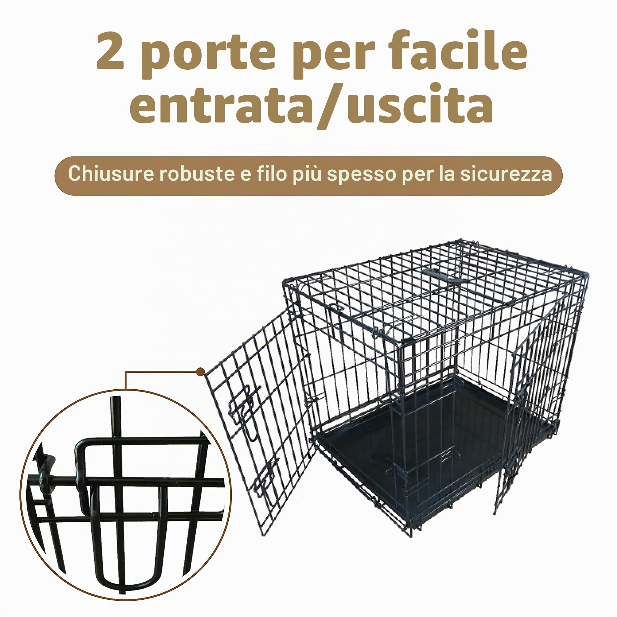 Ellie-Bo Gabbia per cuccioli di cane, pieghevole, a 2 ante, con vassoio in metallo non masticabile extra large, 101,6 cm, colore: nero