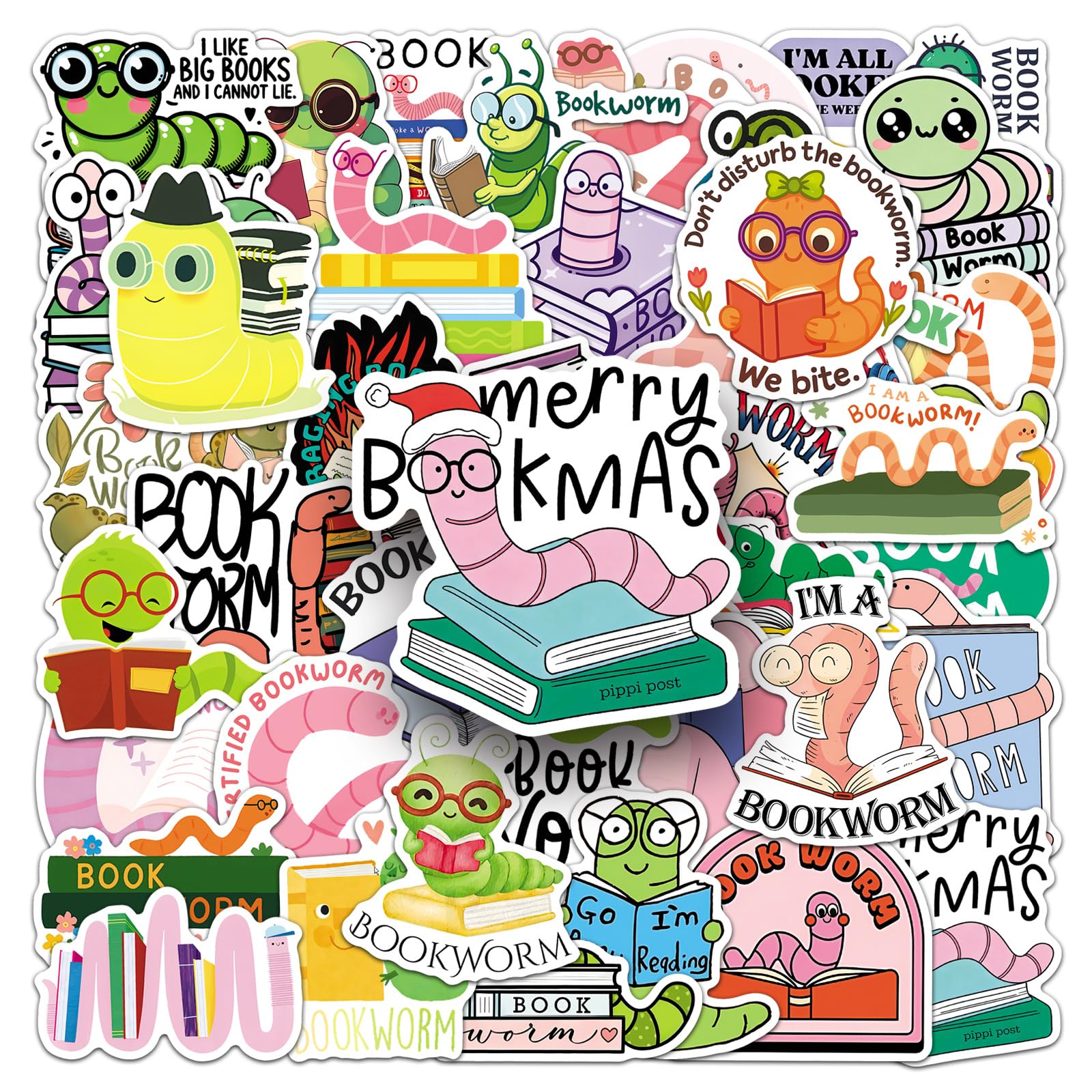 50Pcs Bookworm Stickers Reading Vinyl Decals for Laptops Skateboards Luggage Helmets Bikes and Phones Fans Lovers and Bookish Vibe Enthusiasts