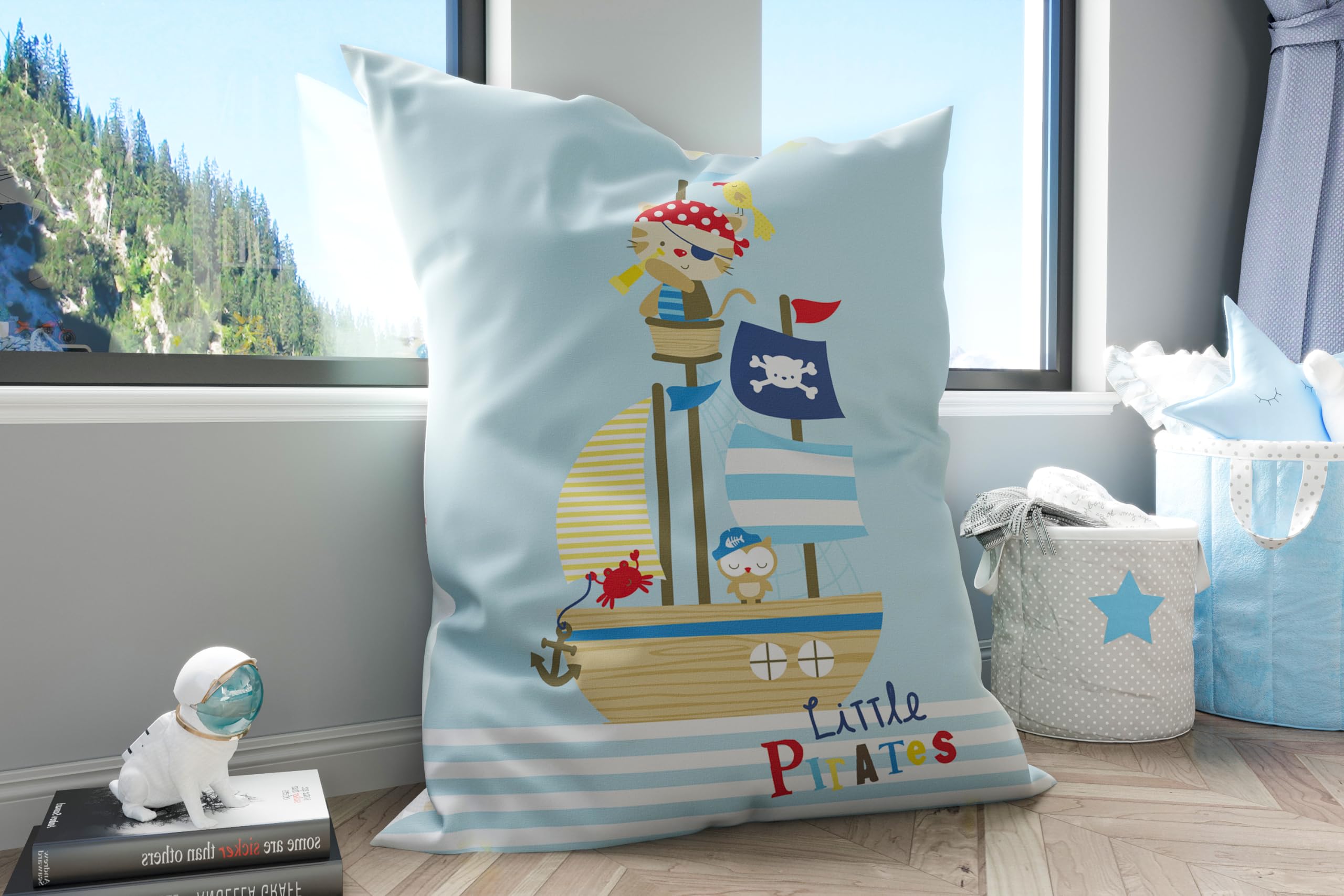 Green Bean Kinder Sitzsack Little Pirate 100x135cm mit 270 Liter hochwertiger EPS Perlen Füllung und waschbarem Motiv Wechsel-Bezug aus 100% Baumwoll - Riesensitzsack Bean Bag Sitzkissen